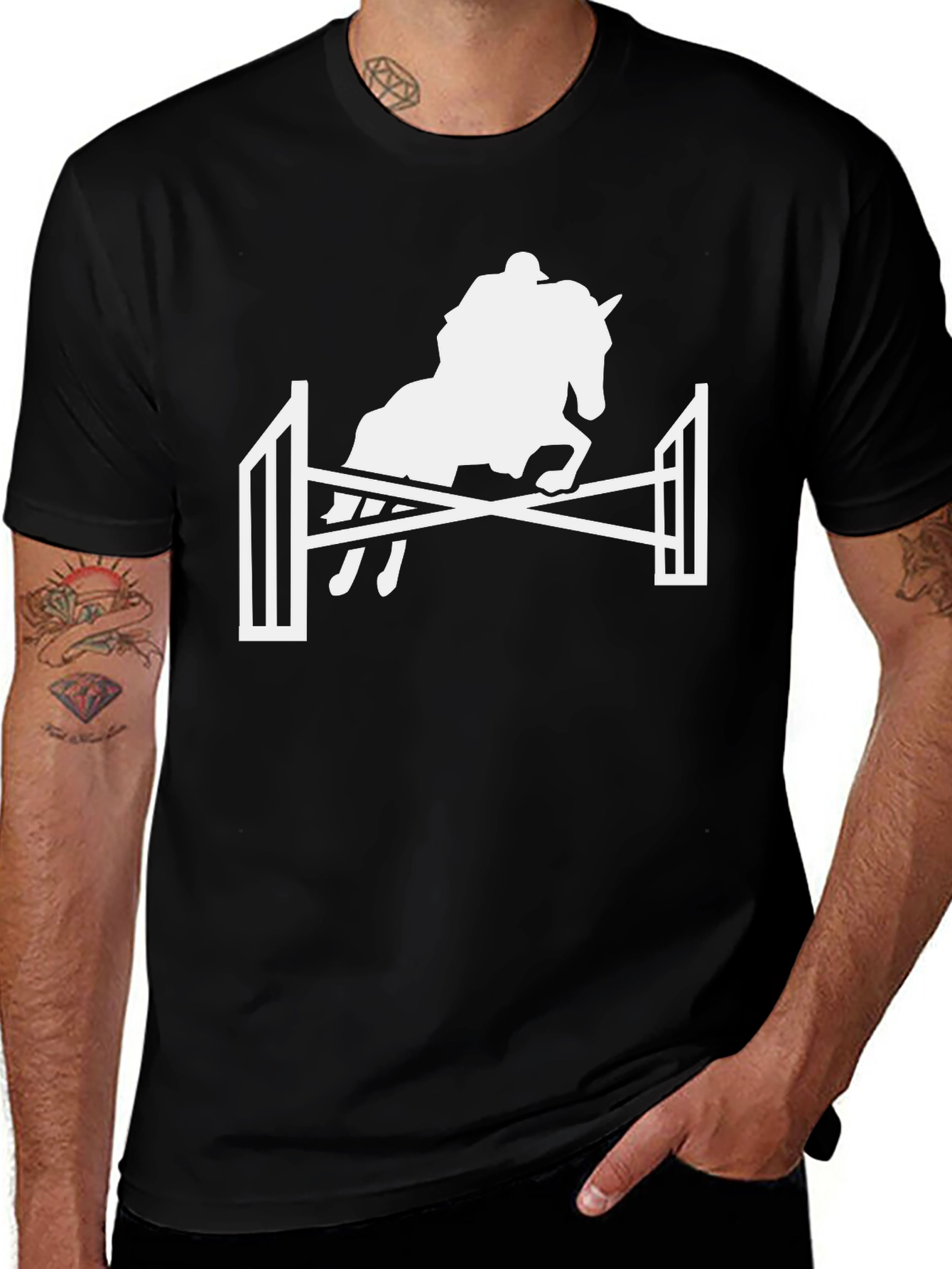 Equestrian Jumping Horse T-Shirt - Black