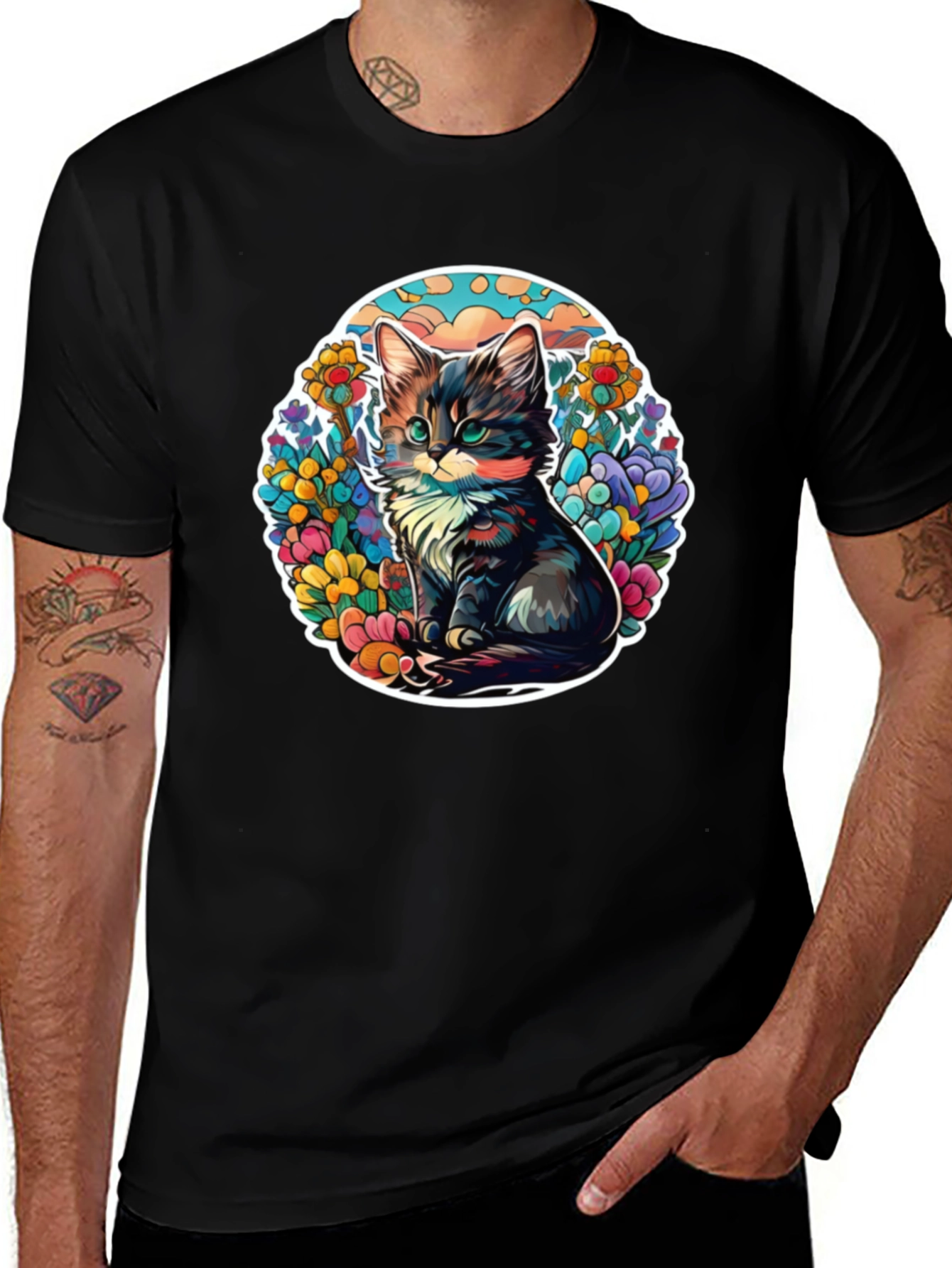 Cute Cat Floral T-Shirt