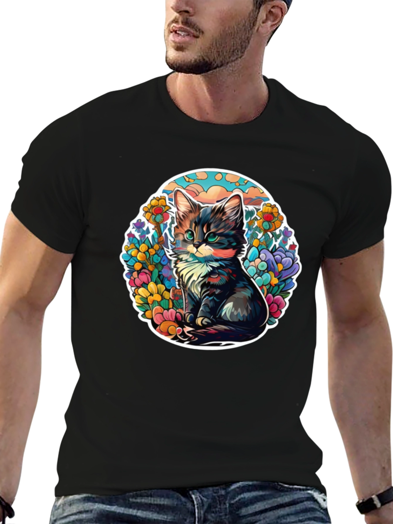 Cute Cat Floral T-Shirt