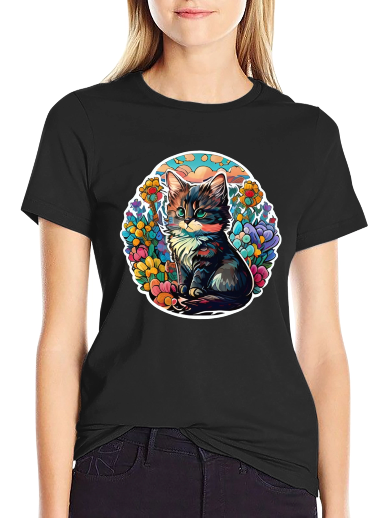Cute Cat Floral T-Shirt