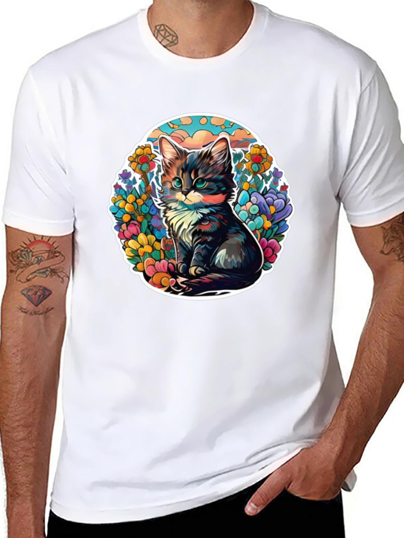 Cute Cat Floral T-Shirt