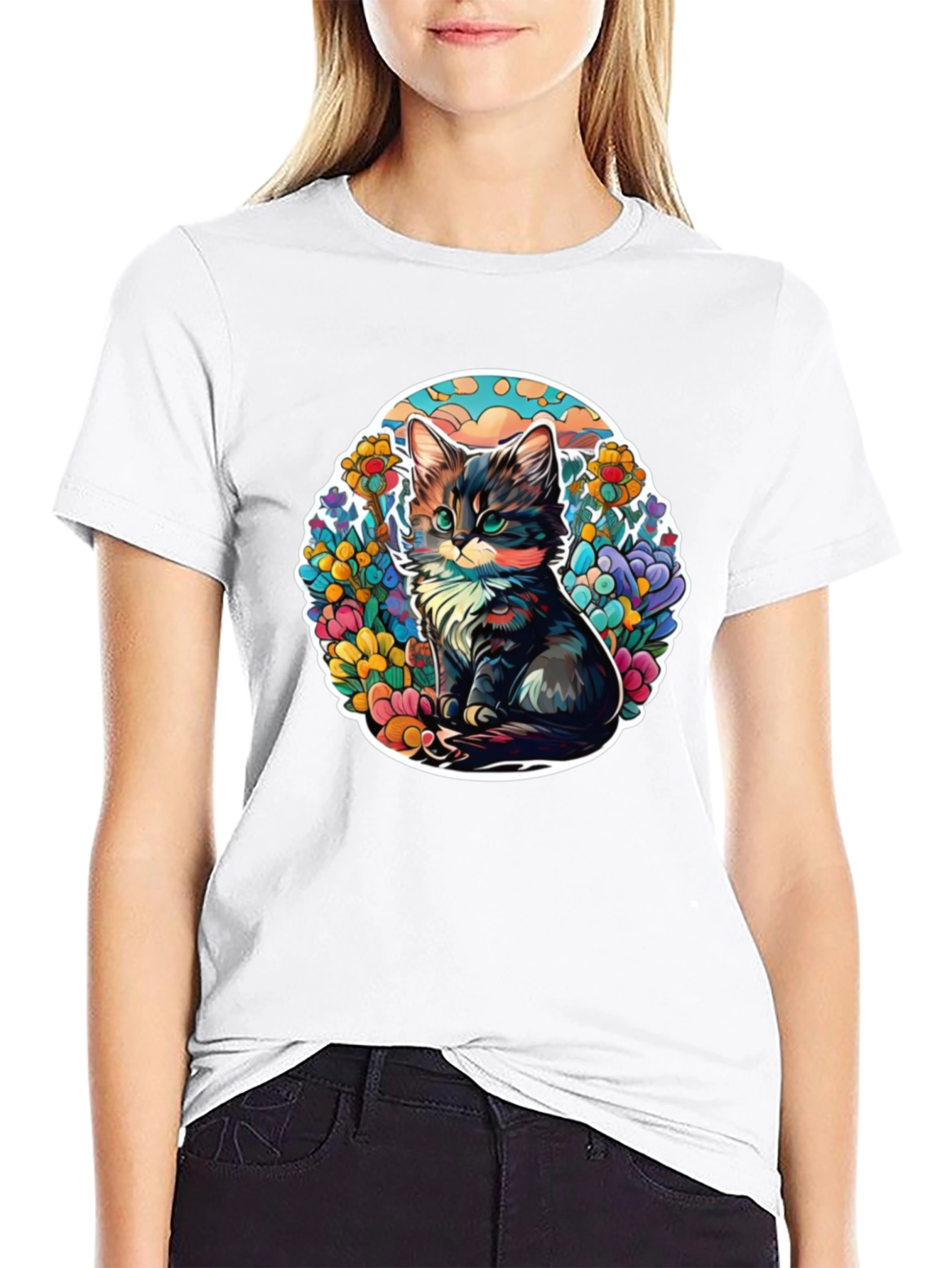 Cute Cat Floral T-Shirt