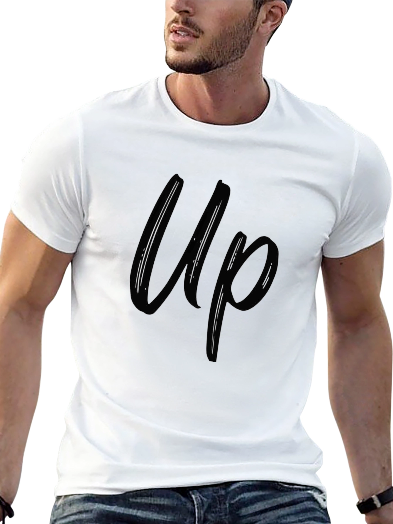 Up Graphic Print T-Shirt - Casual Black Tee