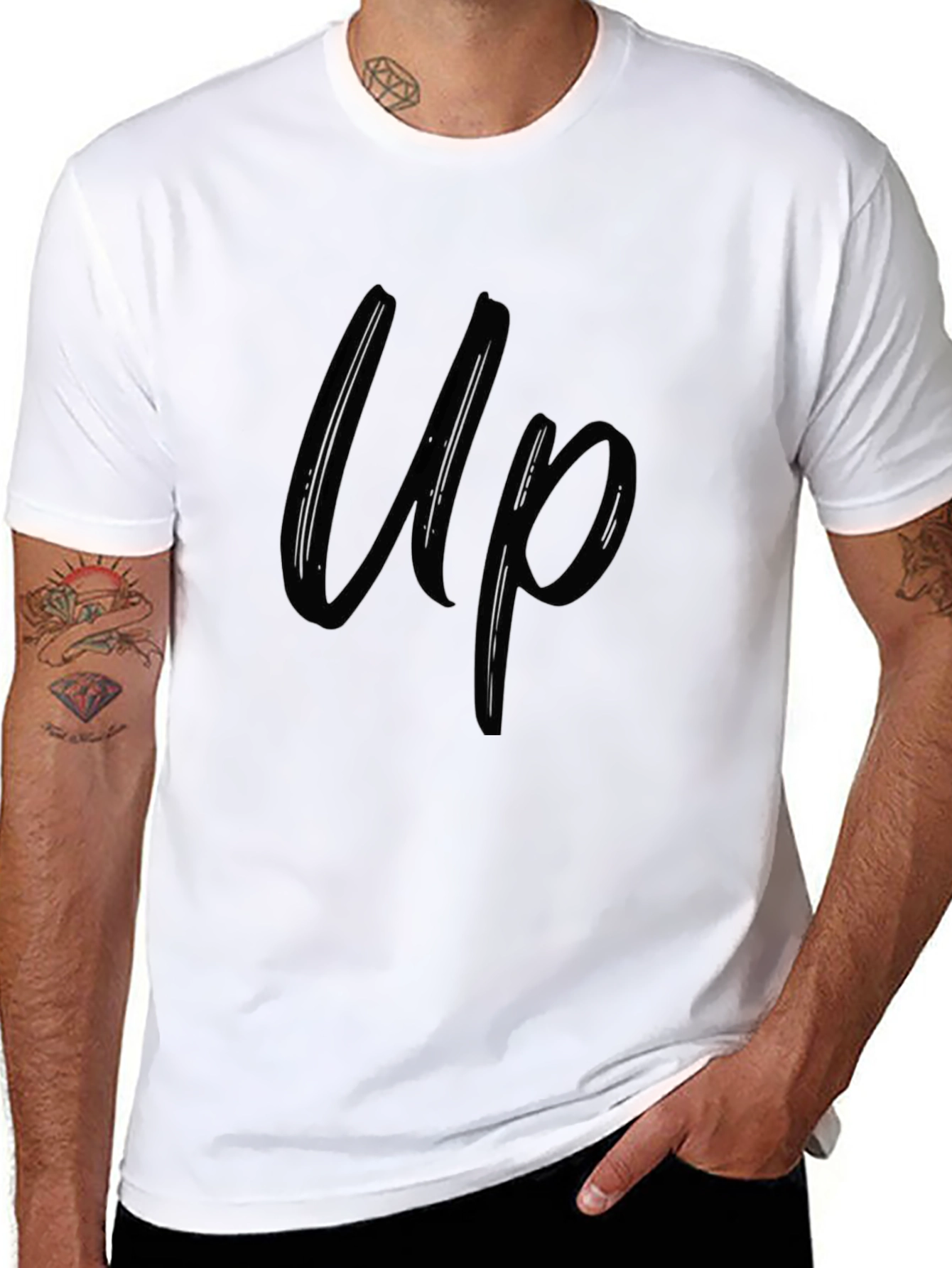 Up Graphic Print T-Shirt - Casual Black Tee