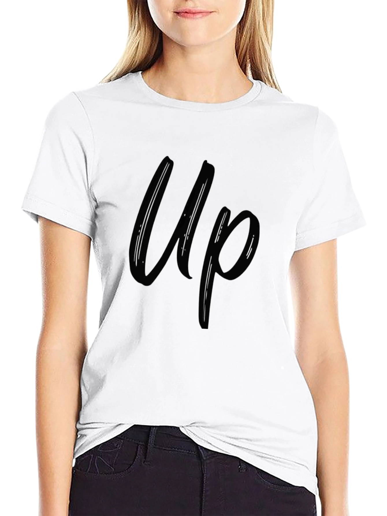 Up Graphic Print T-Shirt - Casual Black Tee