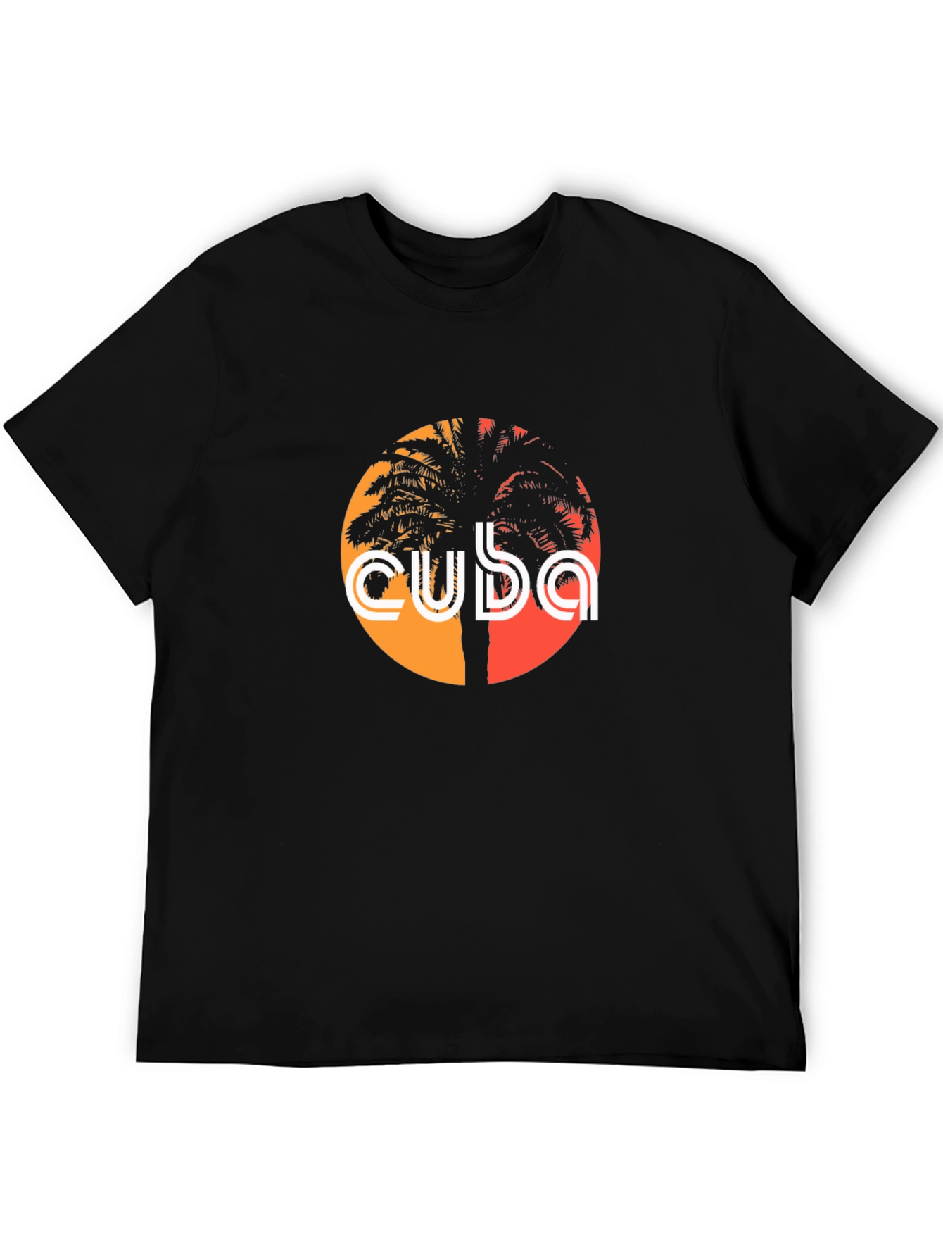 Cuba Palm Tree Graphic Tee - Retro Sunset Design