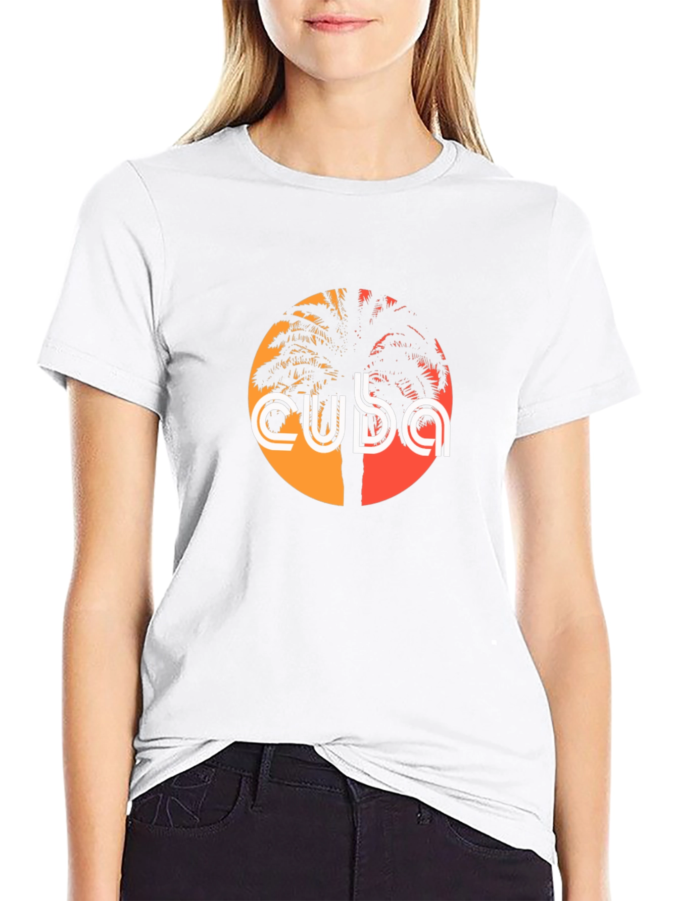 Cuba Palm Tree Graphic Tee - Retro Sunset Design