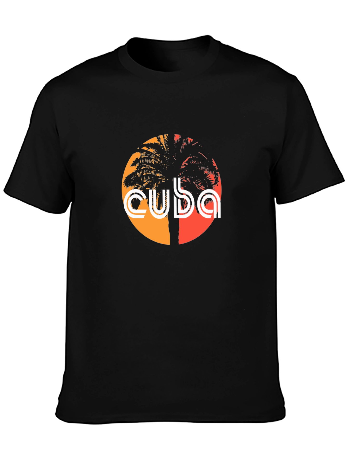 Cuba Palm Tree Graphic Tee - Retro Sunset Design