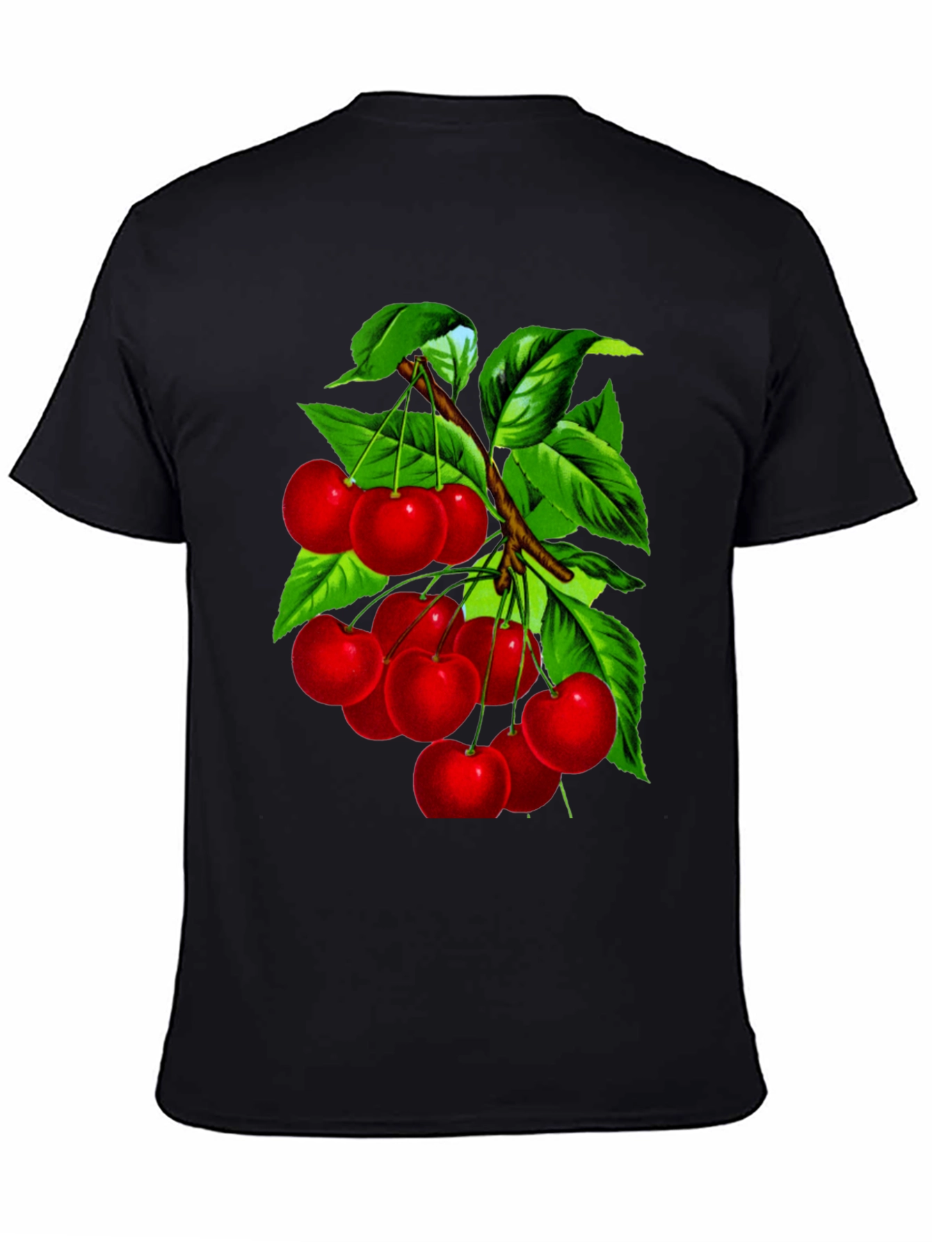 Cherry Print Black Crew Neck T-Shirt