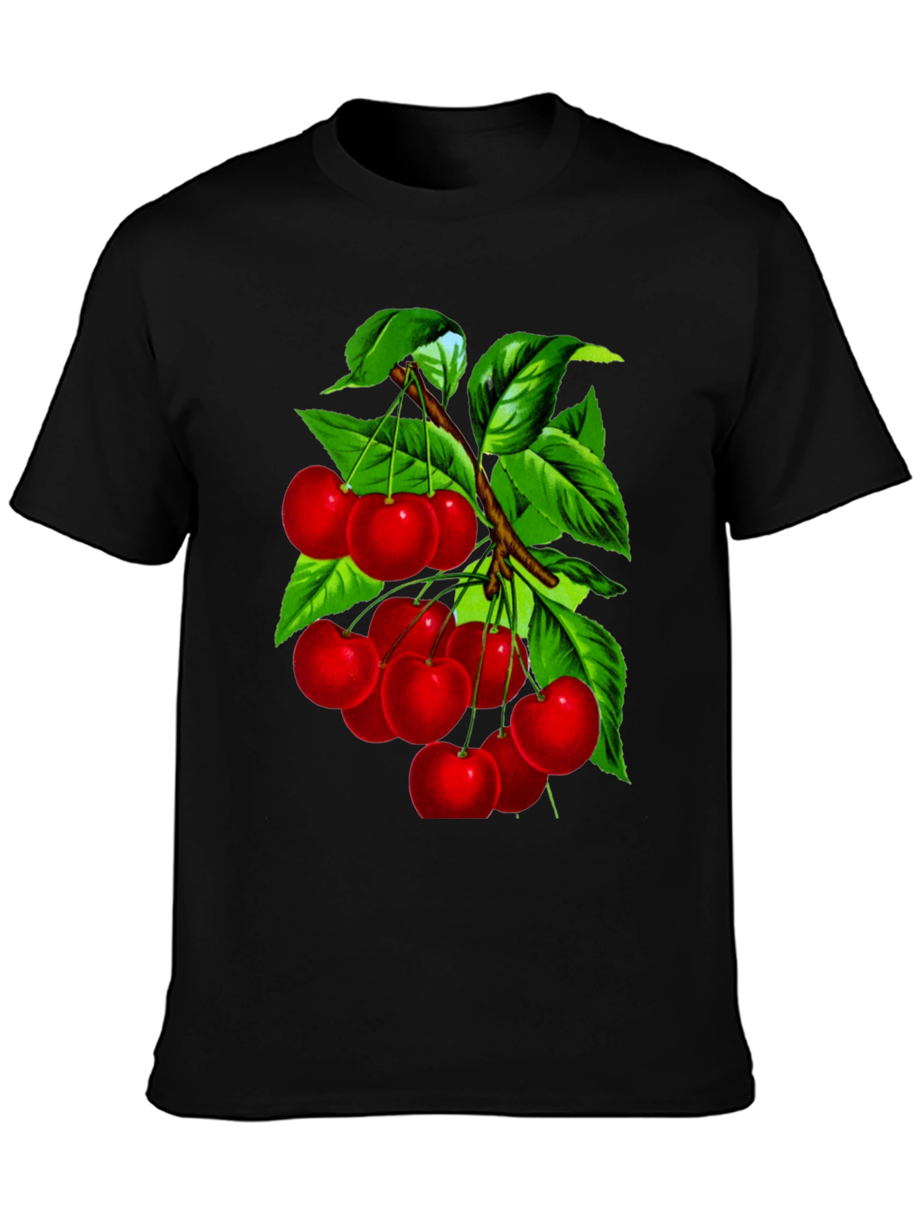 Cherry Print Black Crew Neck T-Shirt
