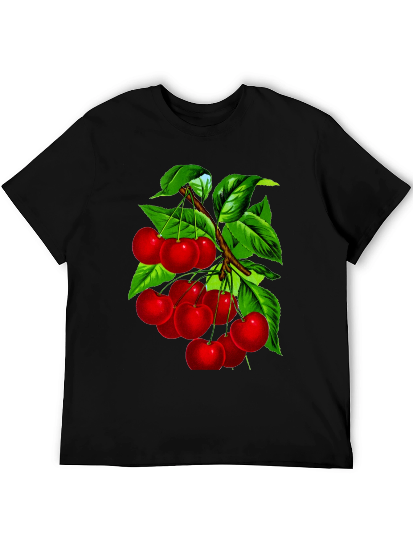 Cherry Print Black Crew Neck T-Shirt