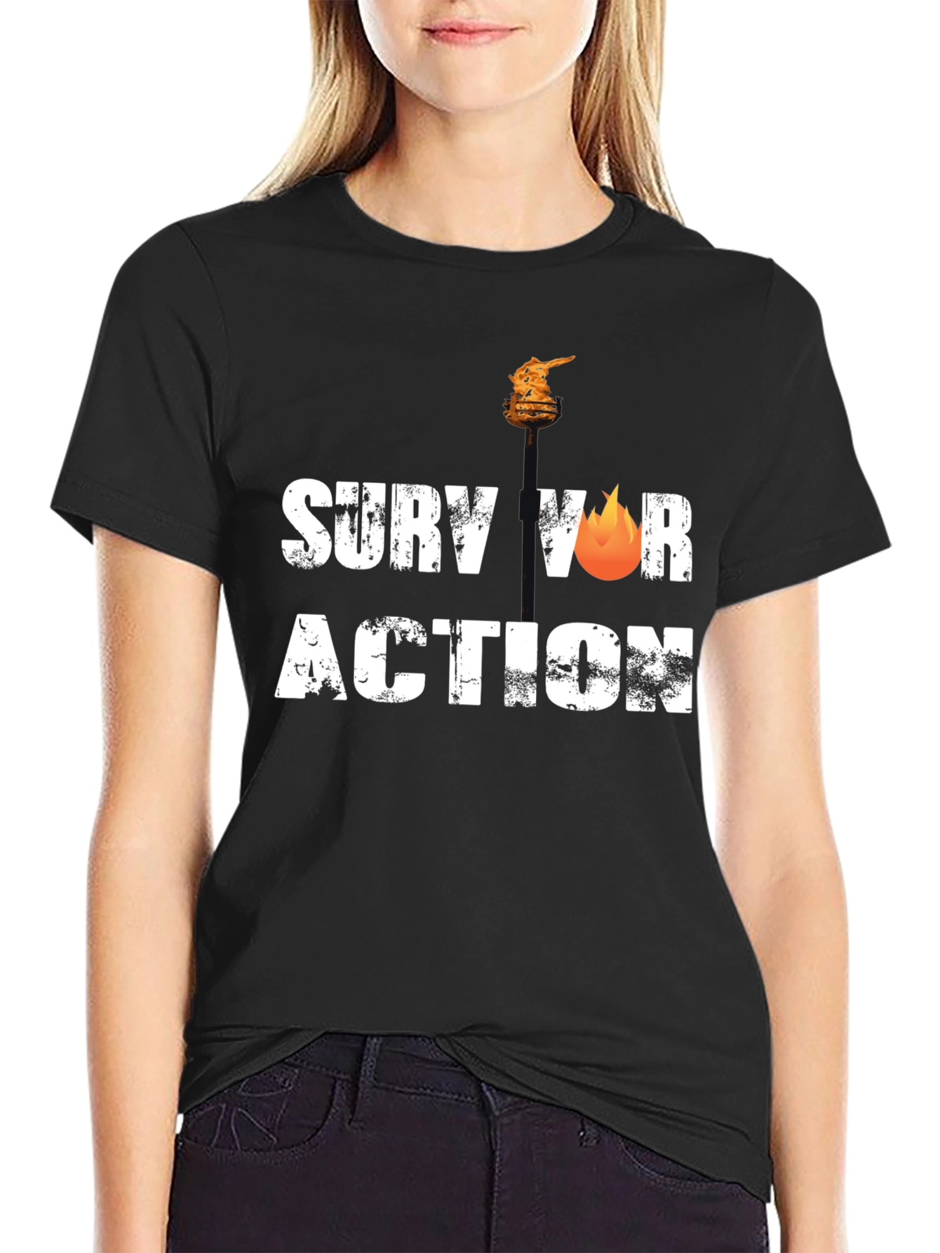 Survivor Action Black T-Shirt Graphic Tee