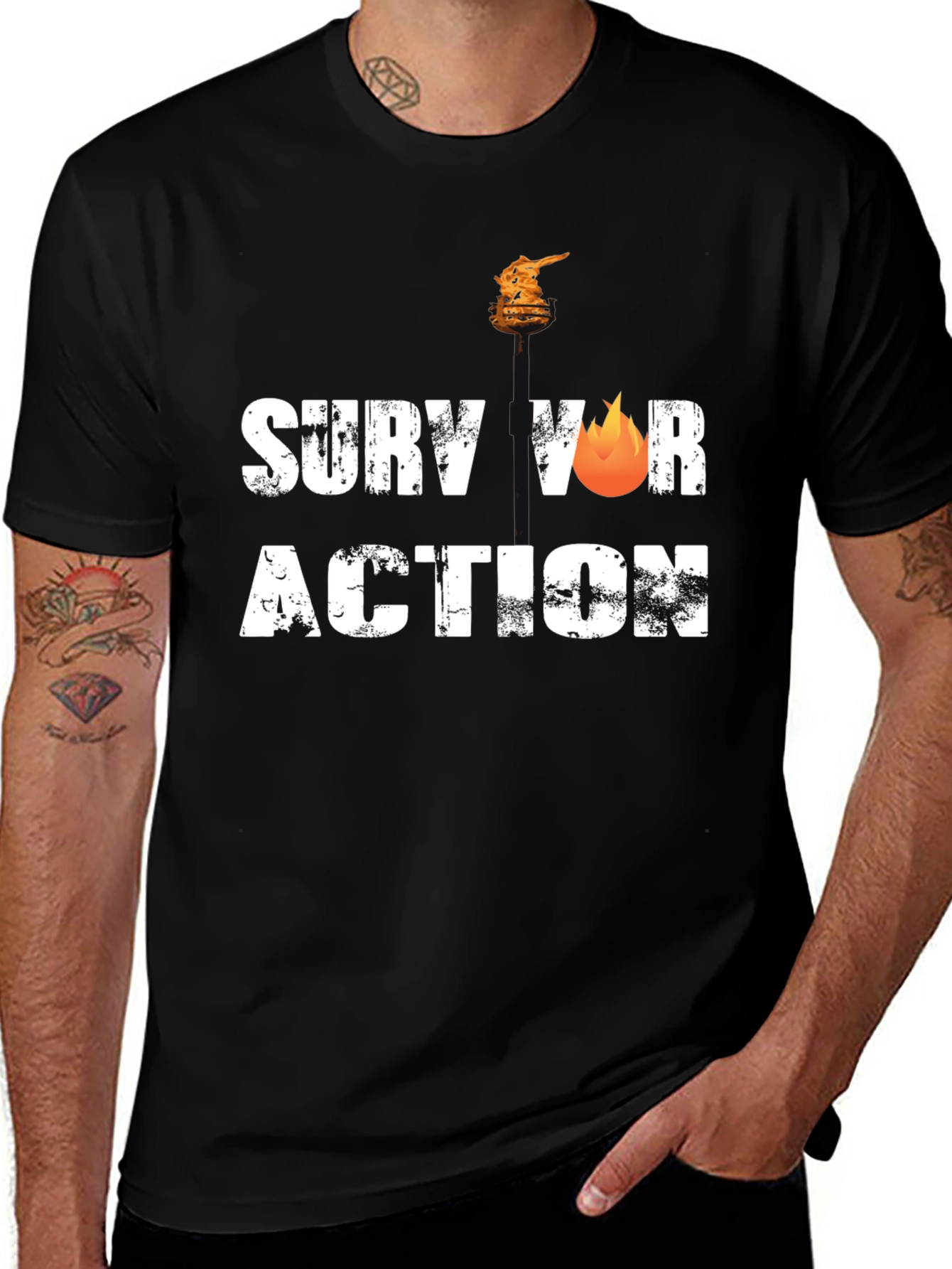Survivor Action Black T-Shirt Graphic Tee