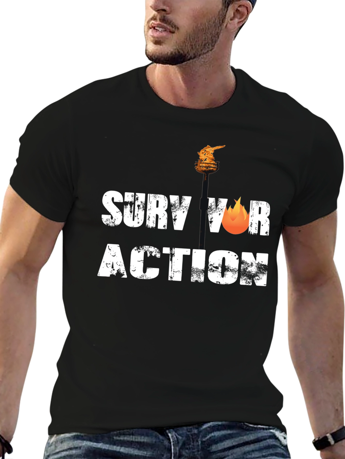 Survivor Action Black T-Shirt Graphic Tee