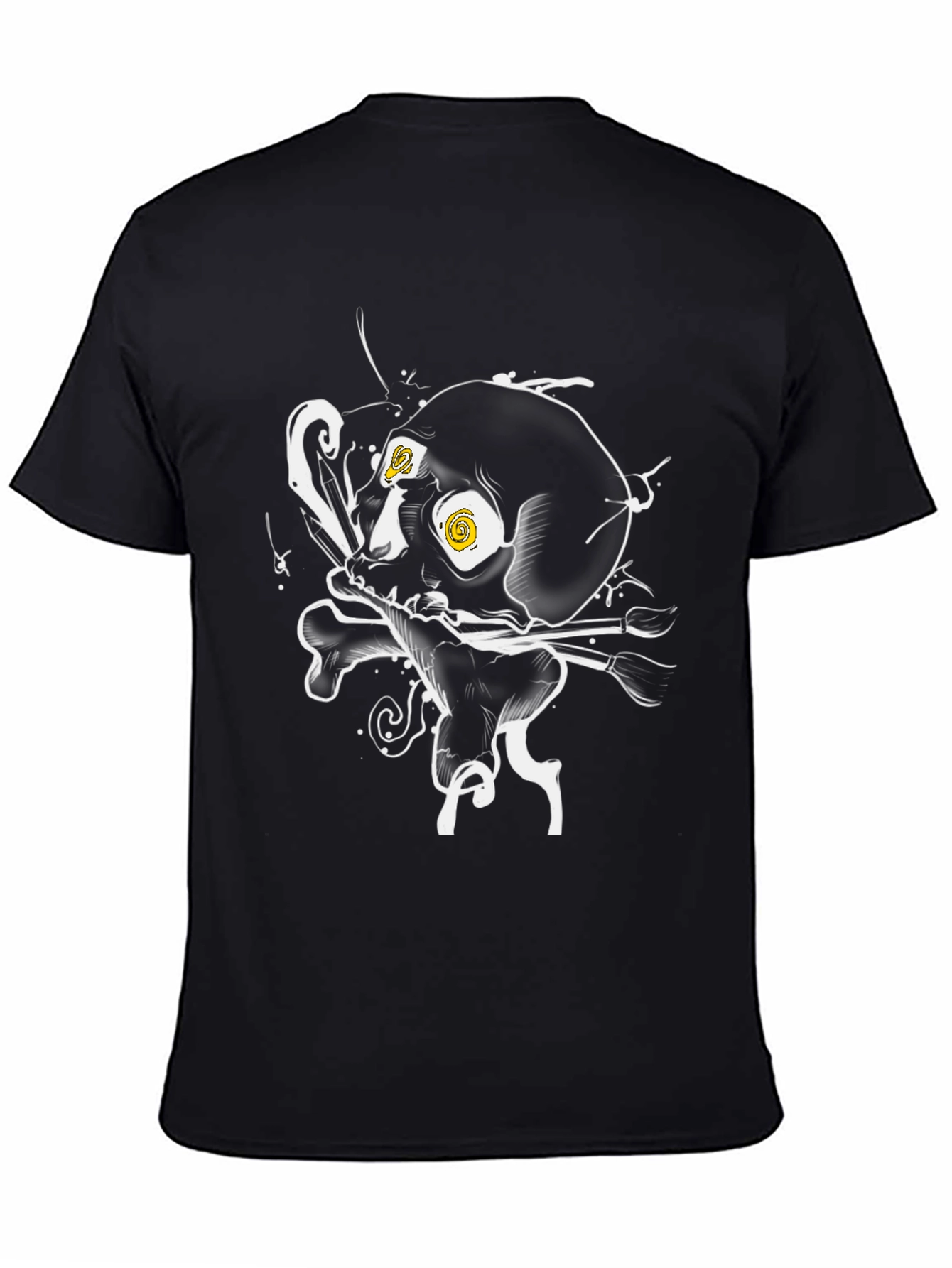 Skull & Brushes Graphic Tee - Artistic Black T-Shirt