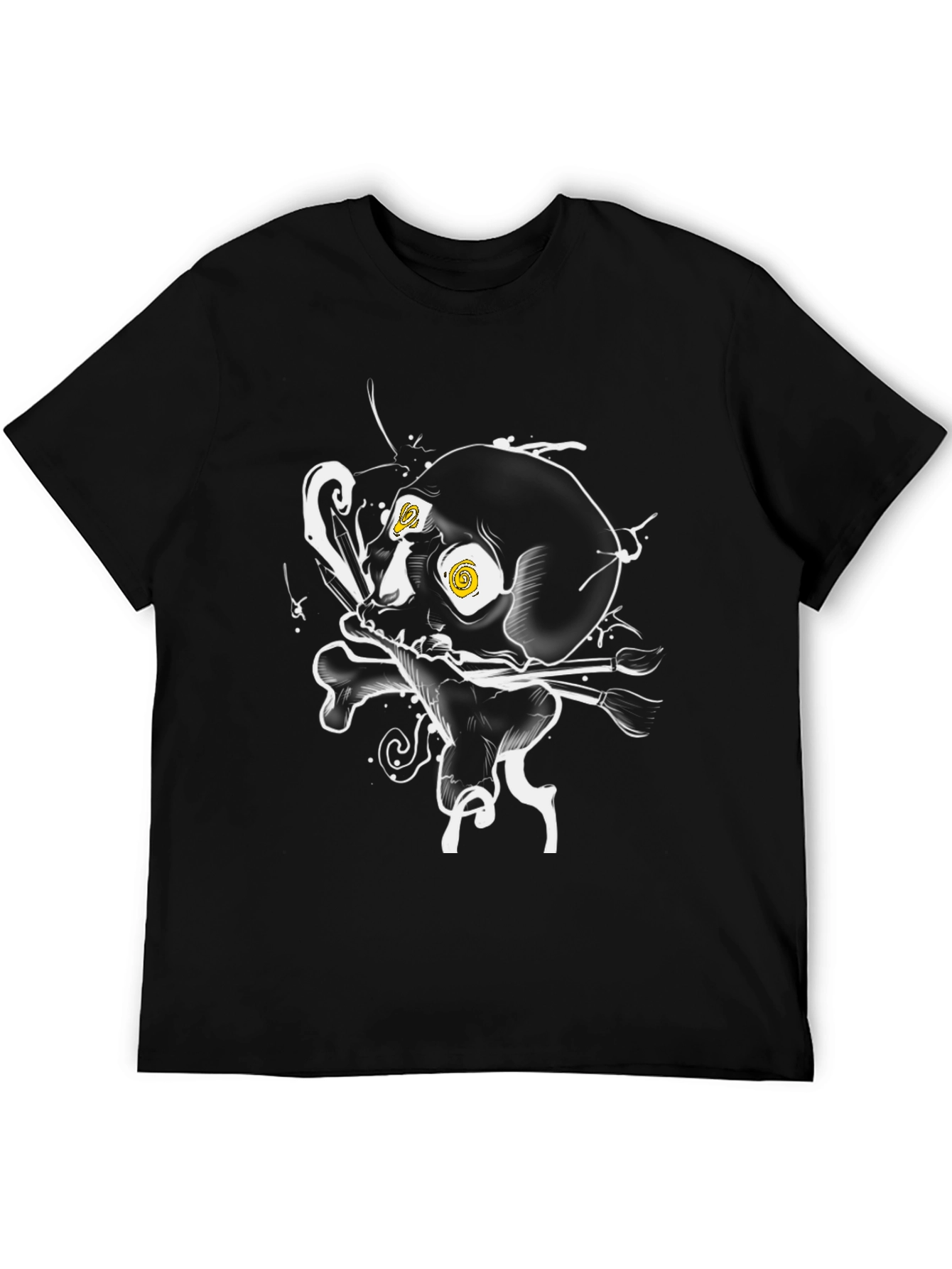Skull & Brushes Graphic Tee - Artistic Black T-Shirt