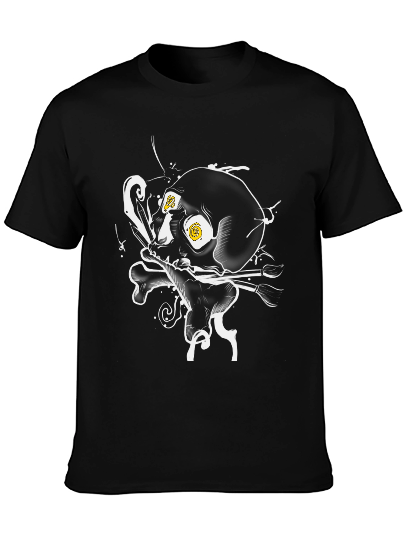 Skull & Brushes Graphic Tee - Artistic Black T-Shirt