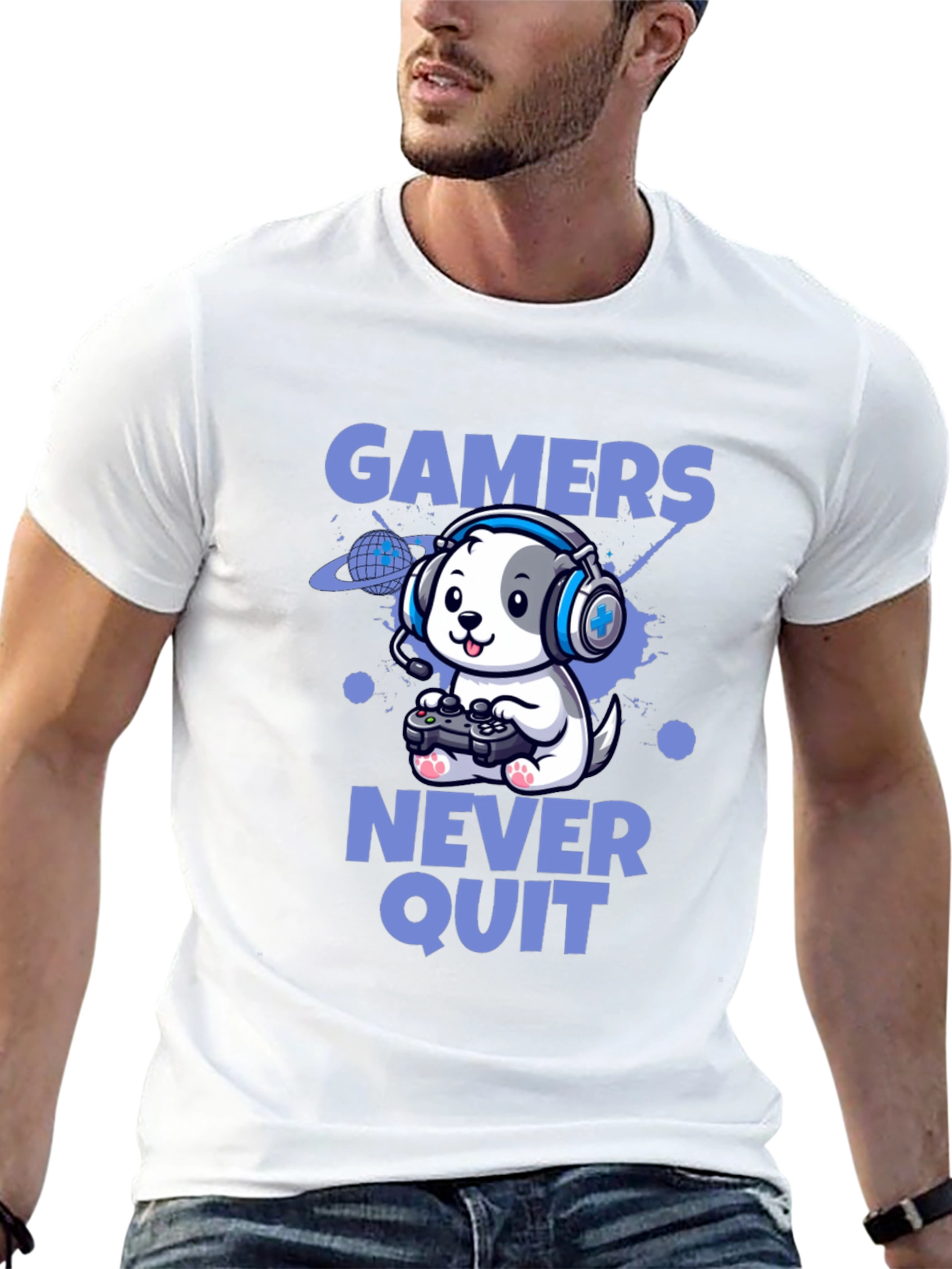 Gamers Never Quit T-Shirt - Cute Dog Gamer