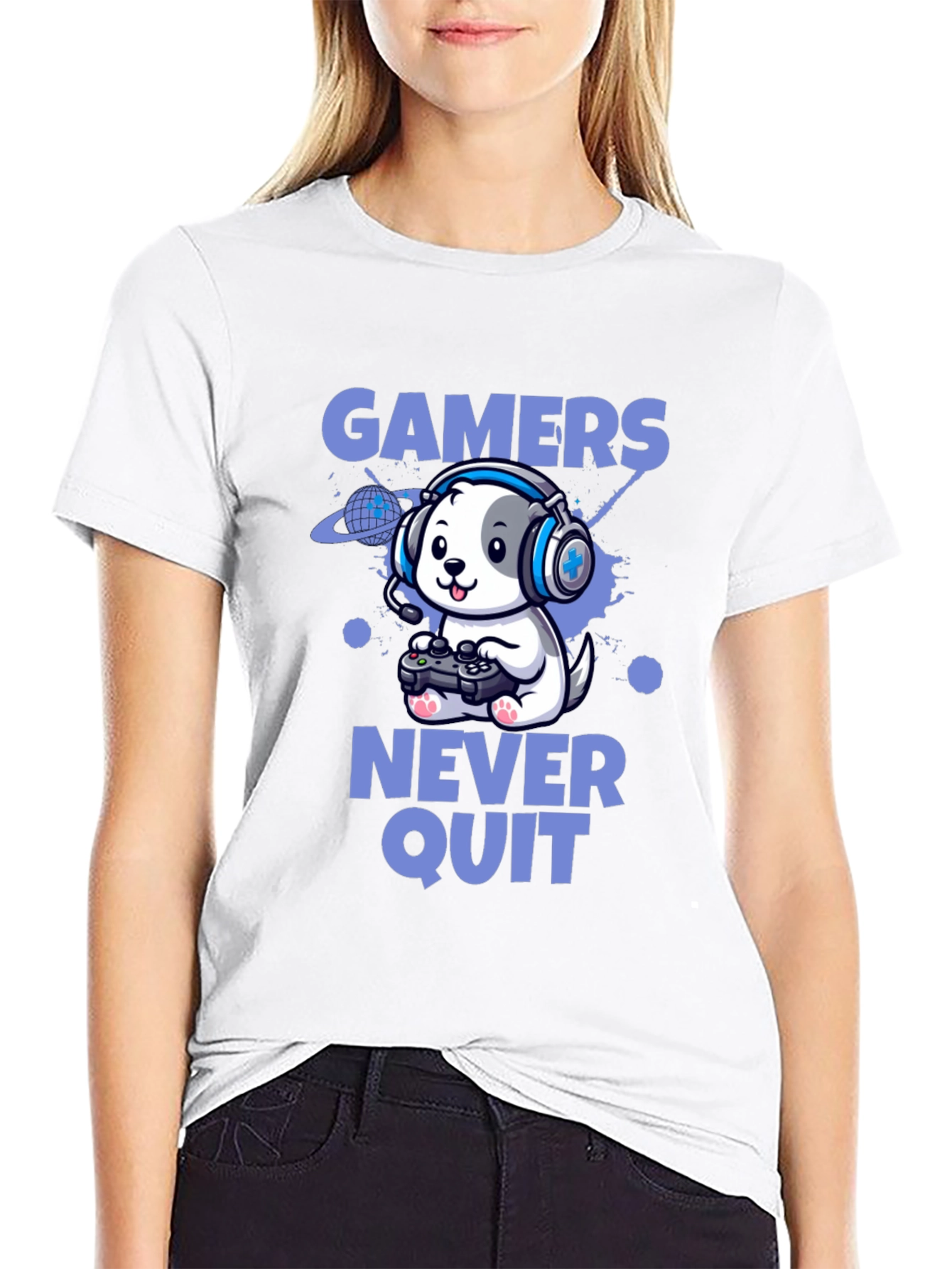 Gamers Never Quit T-Shirt - Cute Dog Gamer