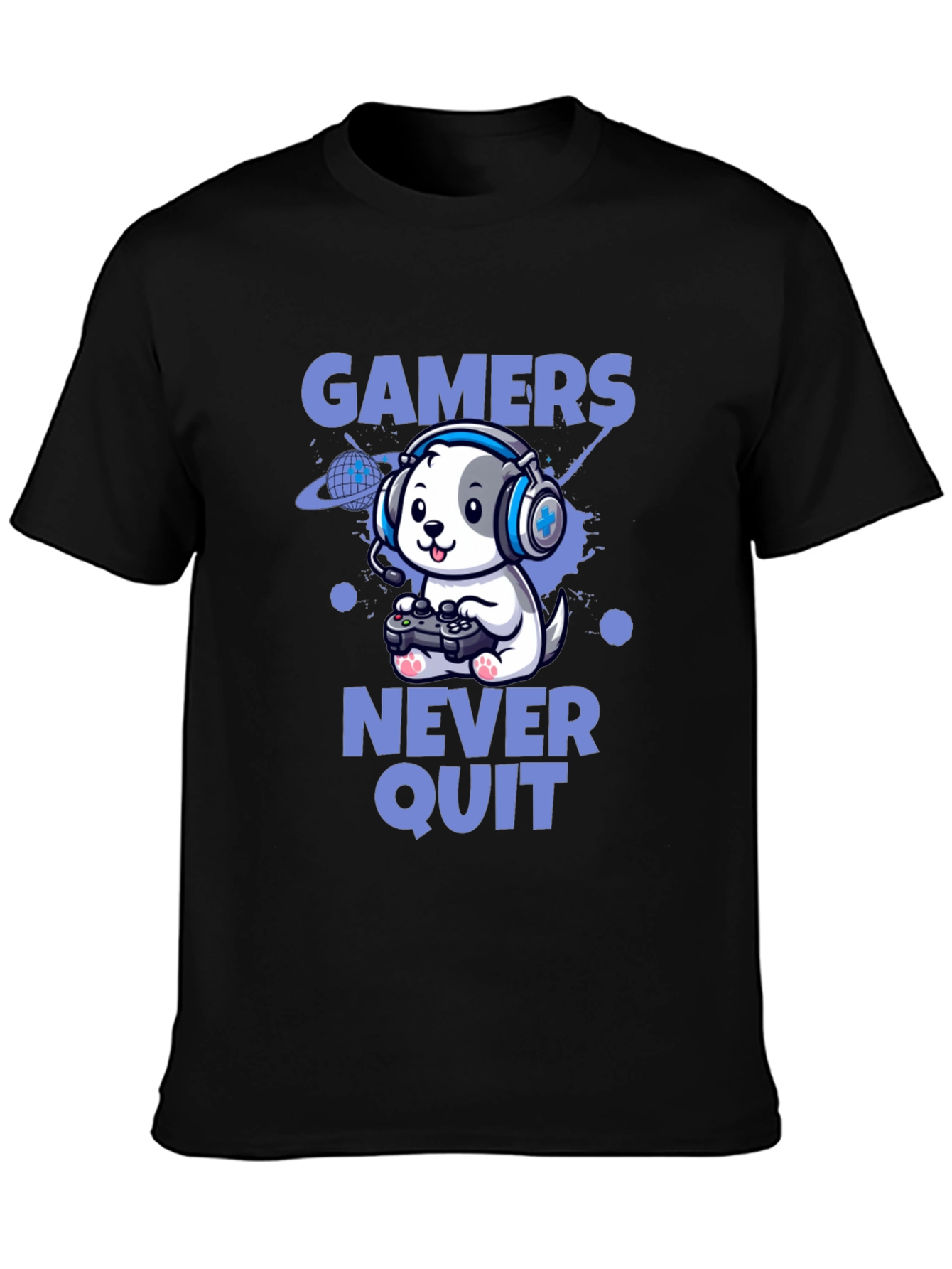 Gamers Never Quit T-Shirt - Cute Dog Gamer