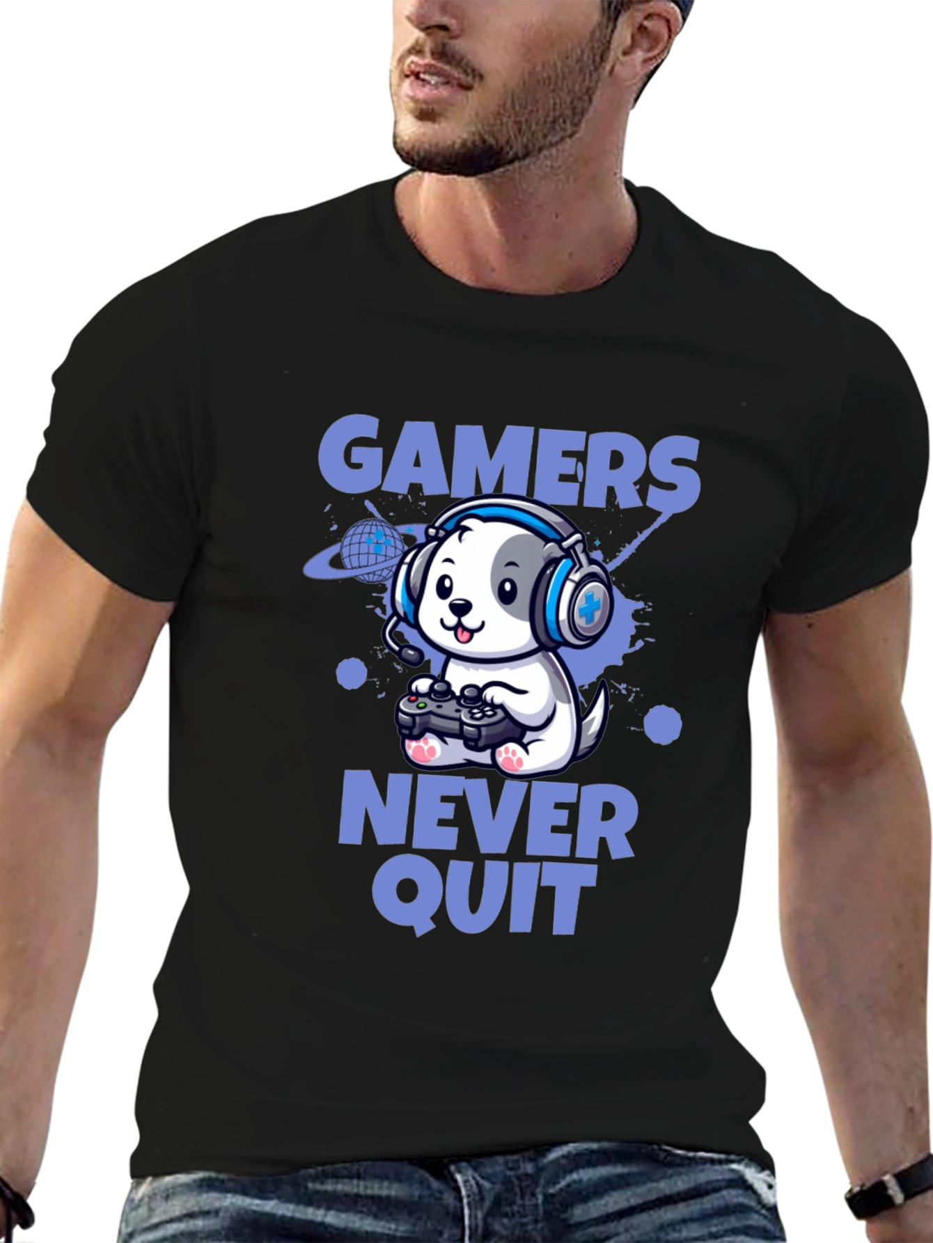 Gamers Never Quit T-Shirt - Cute Dog Gamer