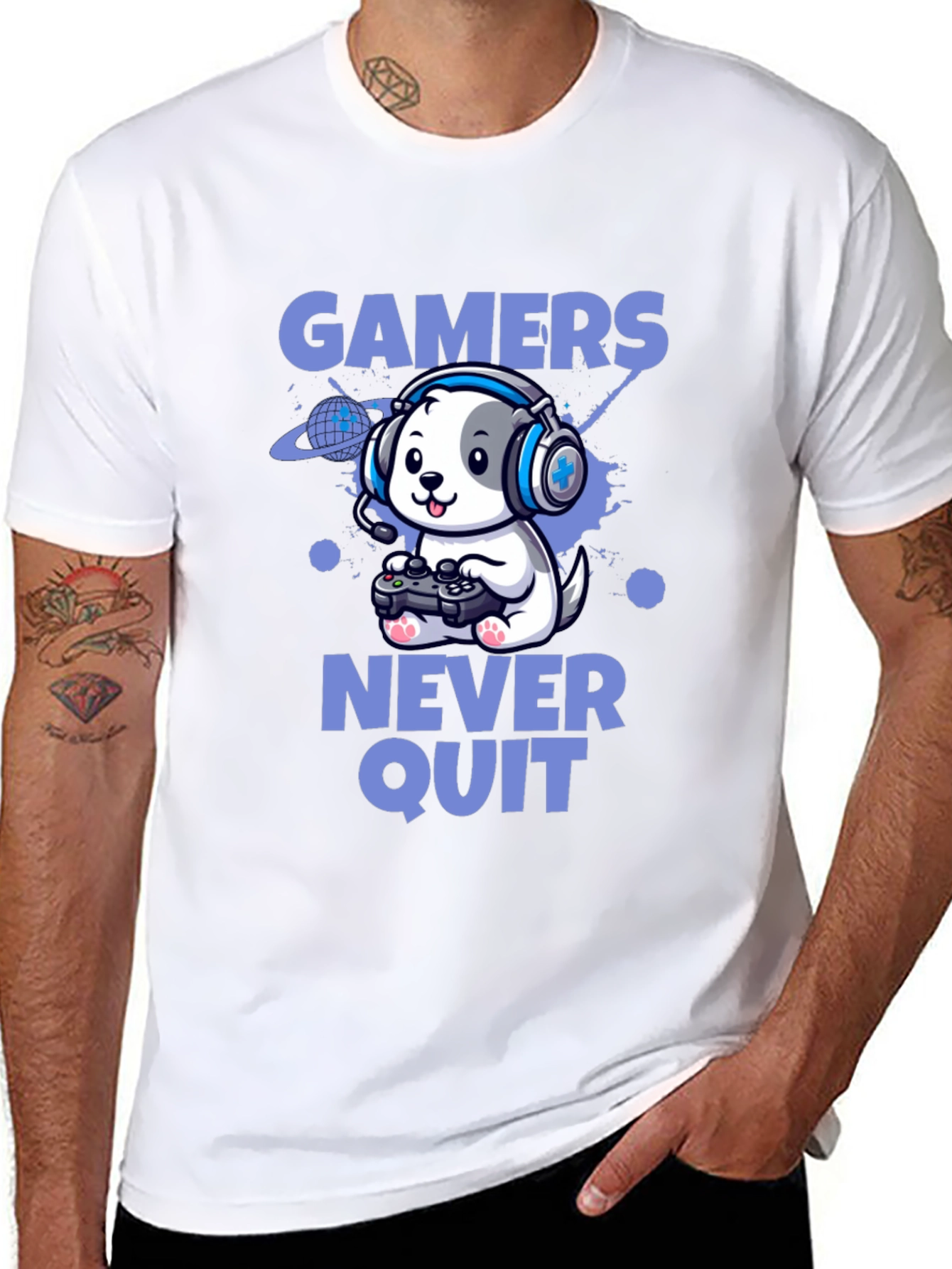 Gamers Never Quit T-Shirt - Cute Dog Gamer