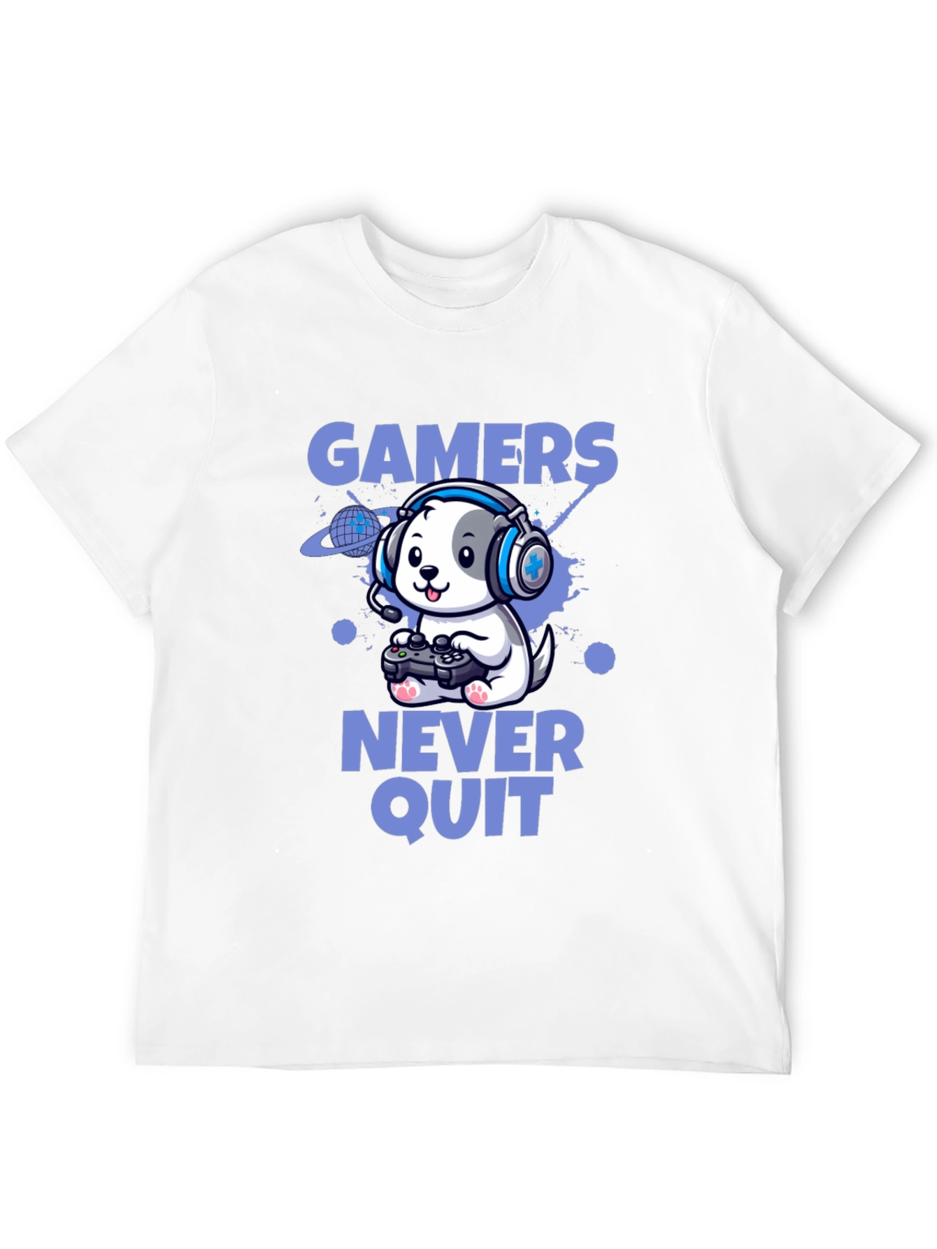 Gamers Never Quit T-Shirt - Cute Dog Gamer