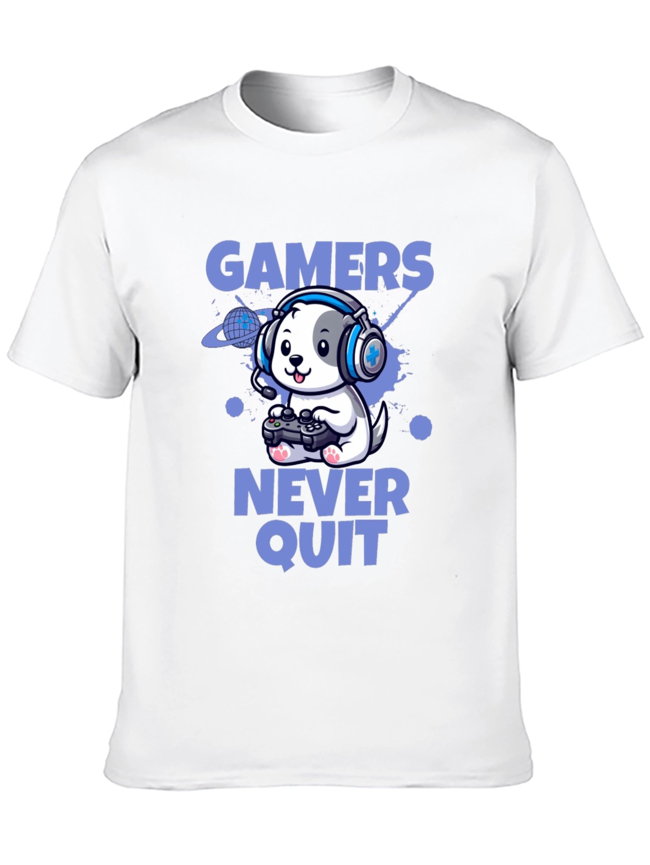 Gamers Never Quit T-Shirt - Cute Dog Gamer