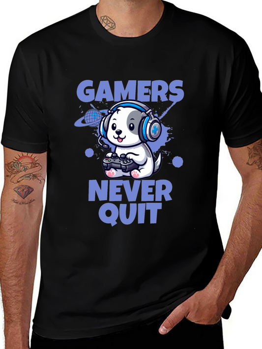 Gamers Never Quit T-Shirt - Cute Dog Gamer