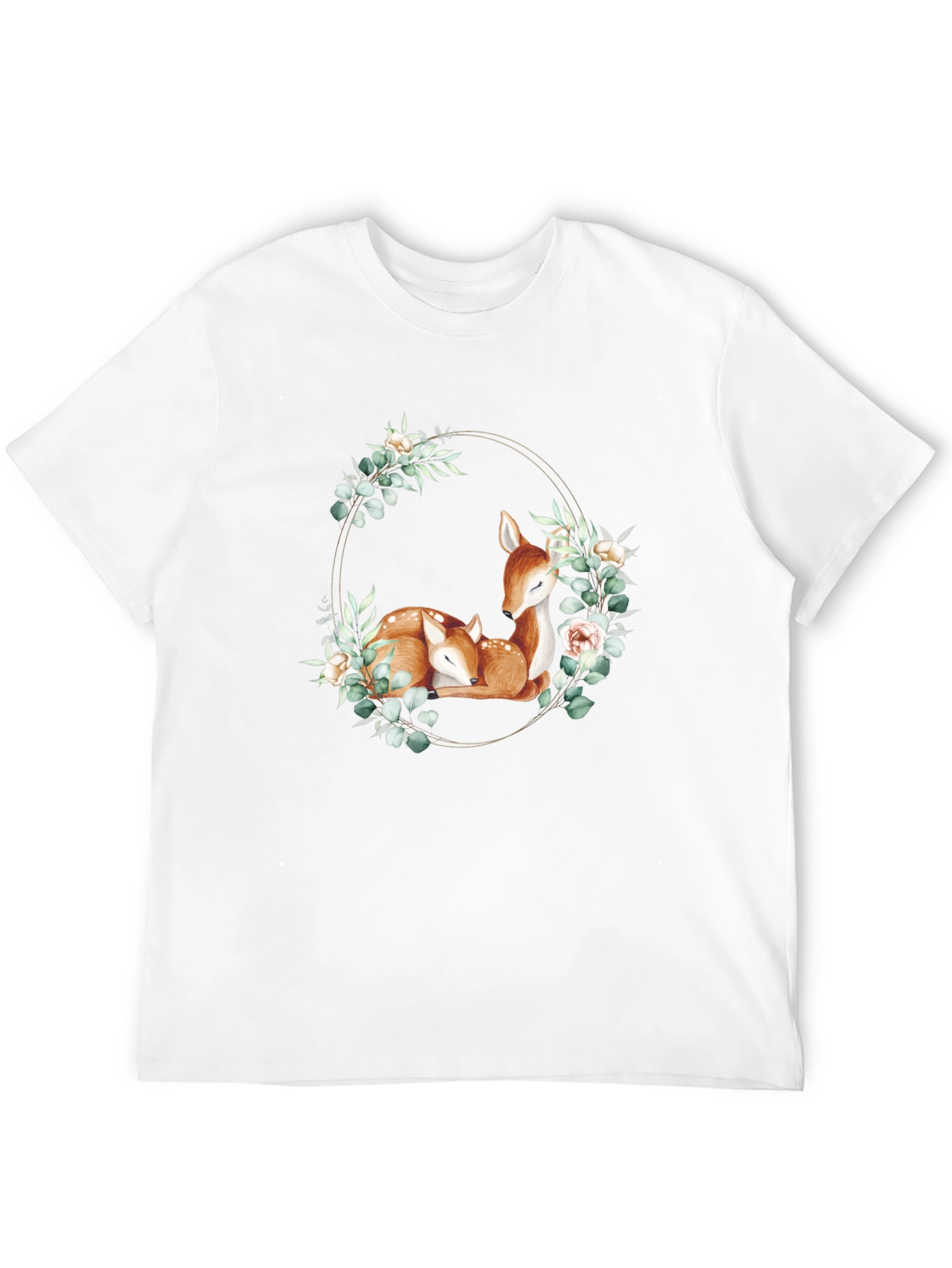 Deer Floral Wreath Black T-Shirt