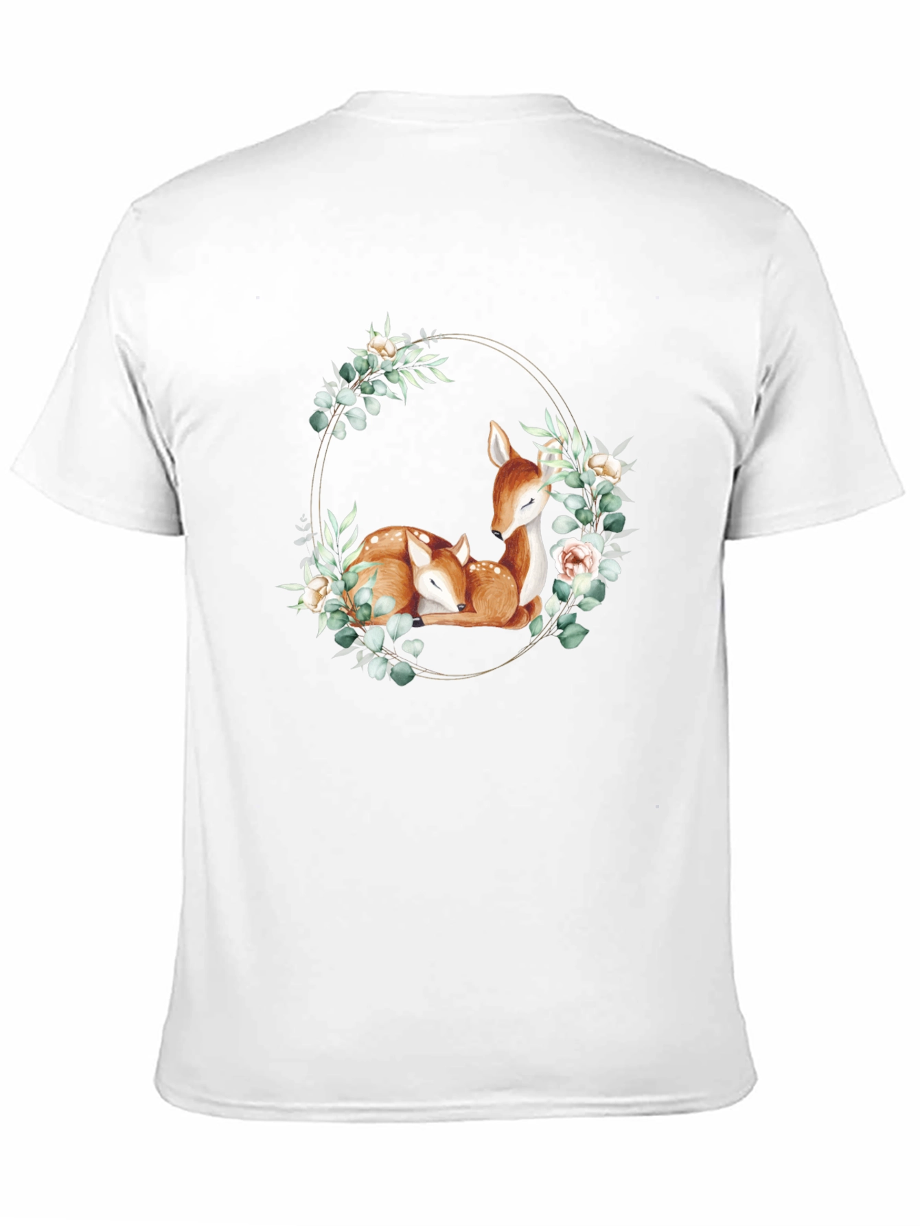 Deer Floral Wreath Black T-Shirt