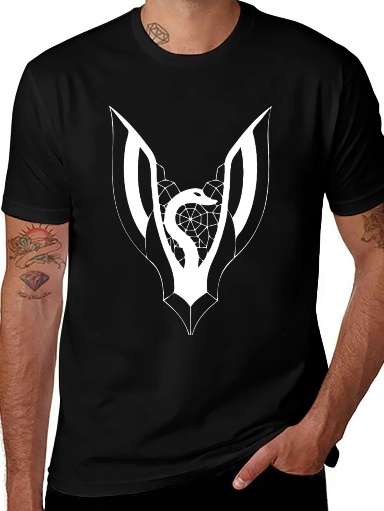 Black Tee with Snake & Web Graphic