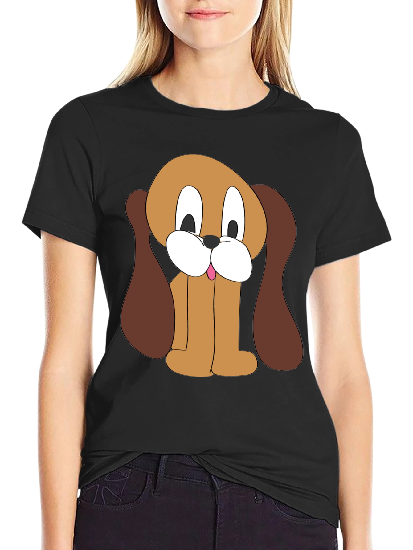 Cartoon Dog Graphic Tee - Unisex Black T-Shirt