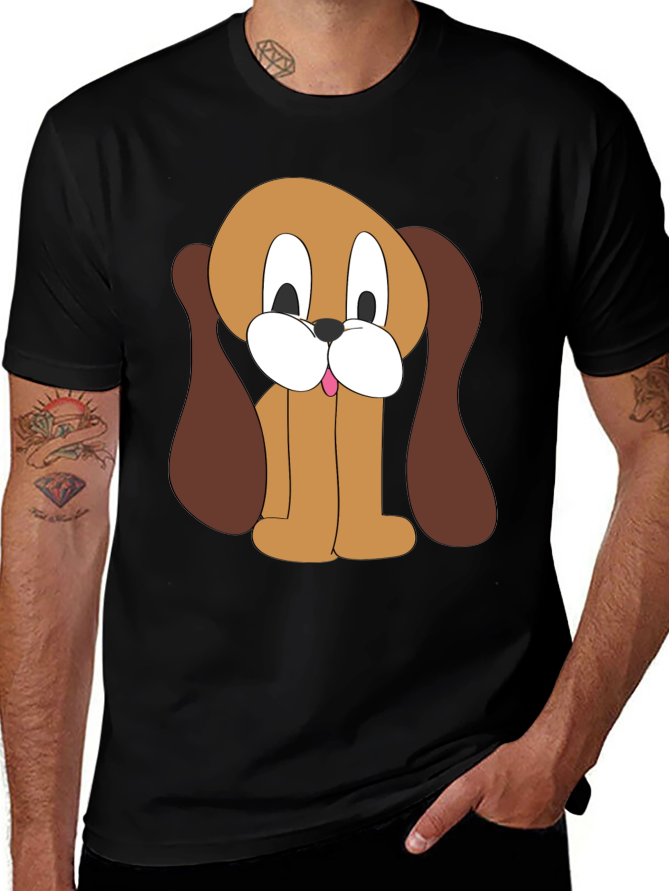 Cartoon Dog Graphic Tee - Unisex Black T-Shirt
