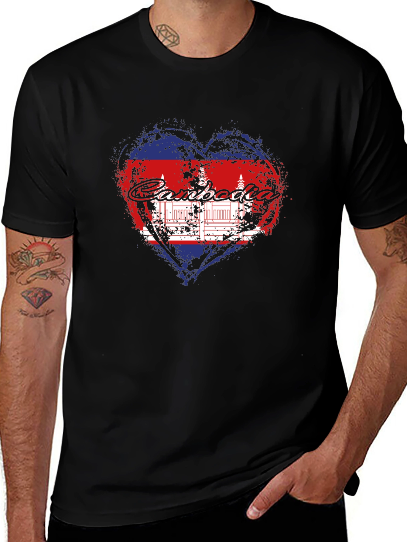 Cambodia Heart Flag Graphic T-Shirt