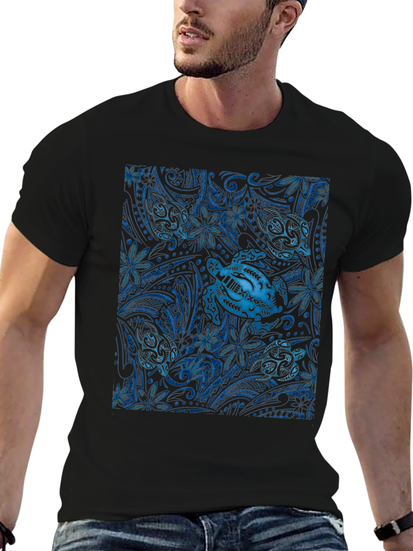 Turtle Print Black T-Shirt
