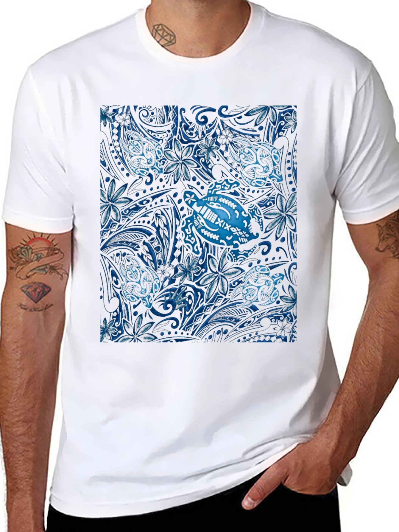 Turtle Print Black T-Shirt