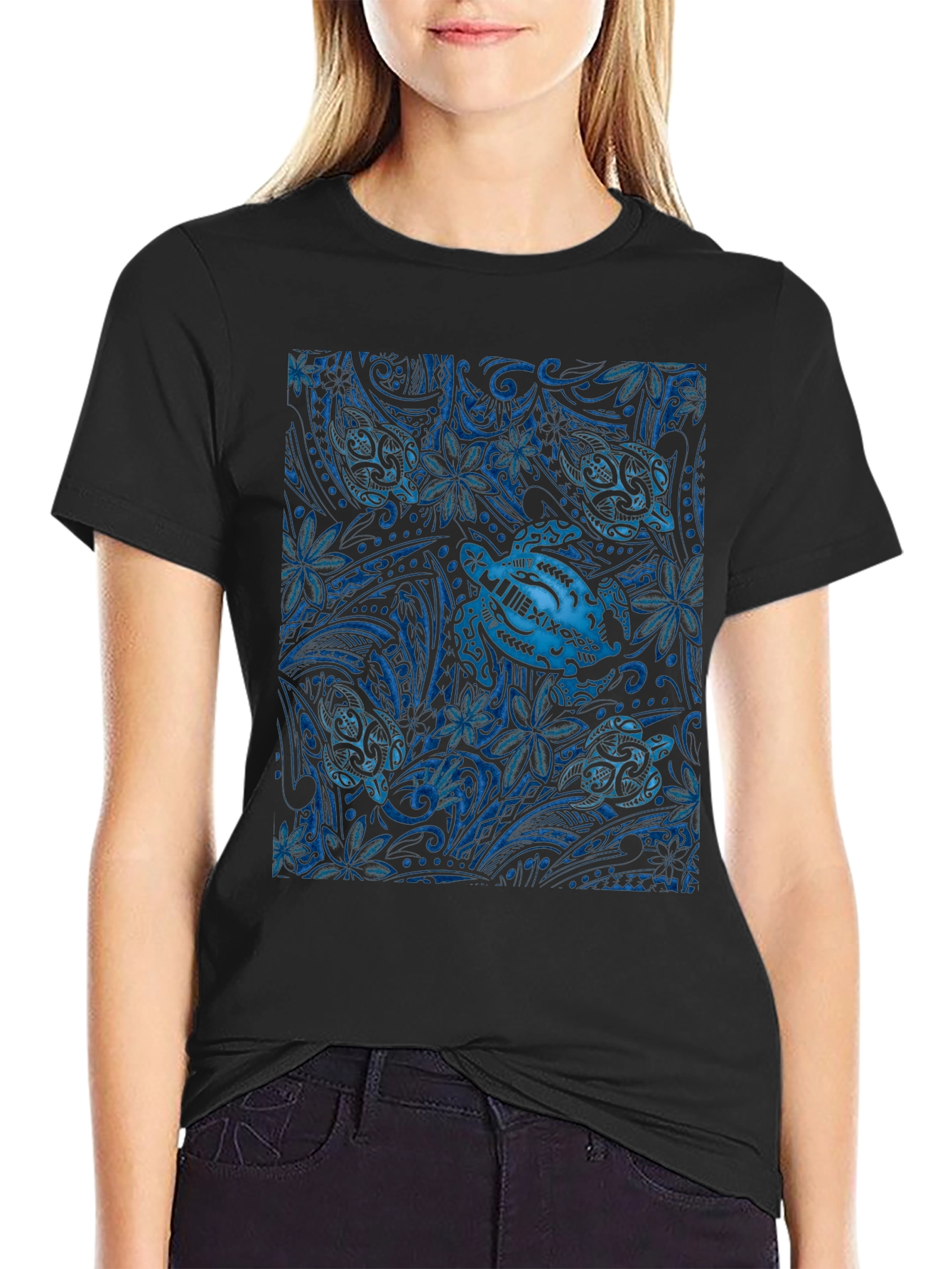 Turtle Print Black T-Shirt