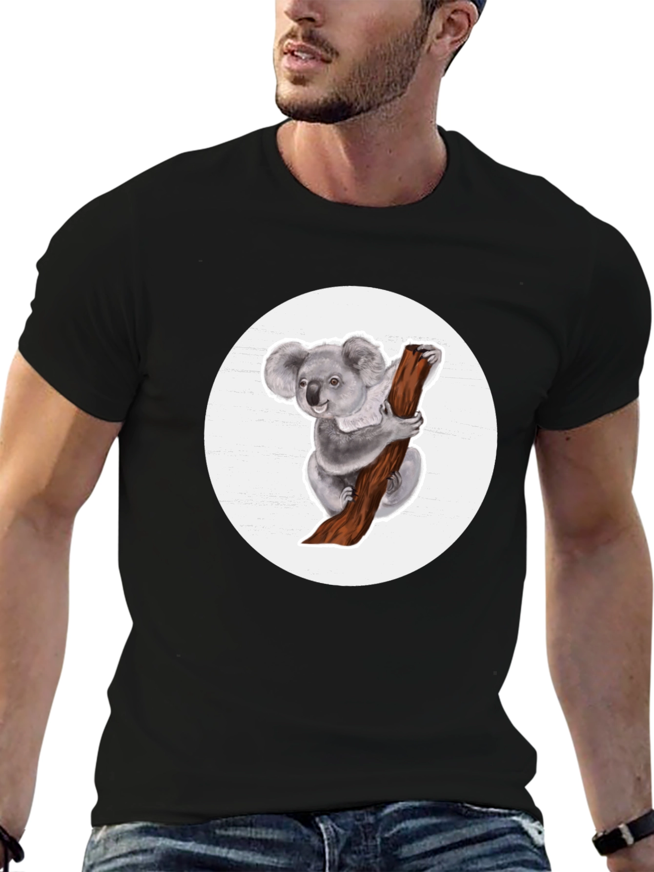 Koala Bear Graphic T-Shirt - Black Cotton Blend