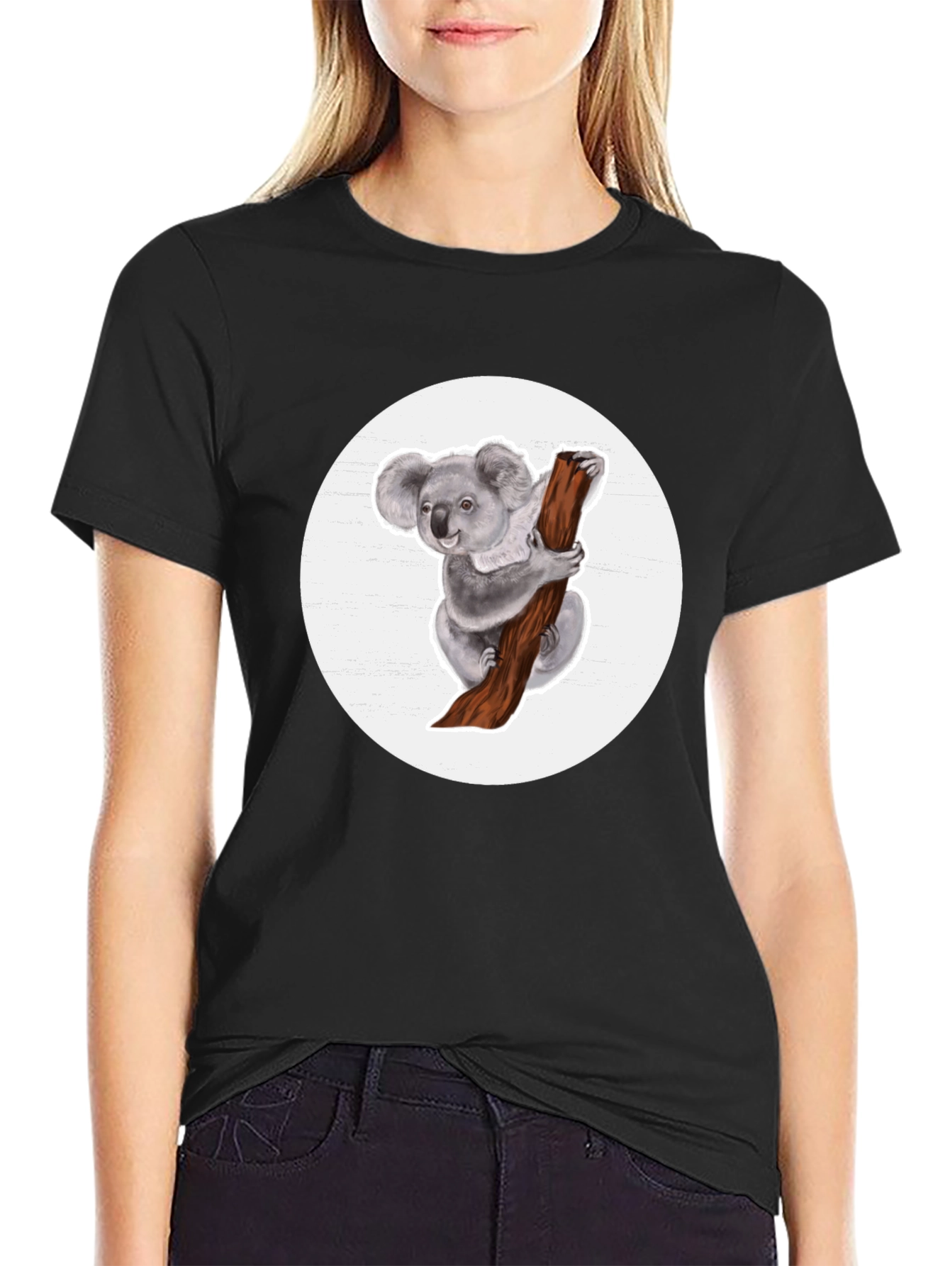 Koala Bear Graphic T-Shirt - Black Cotton Blend
