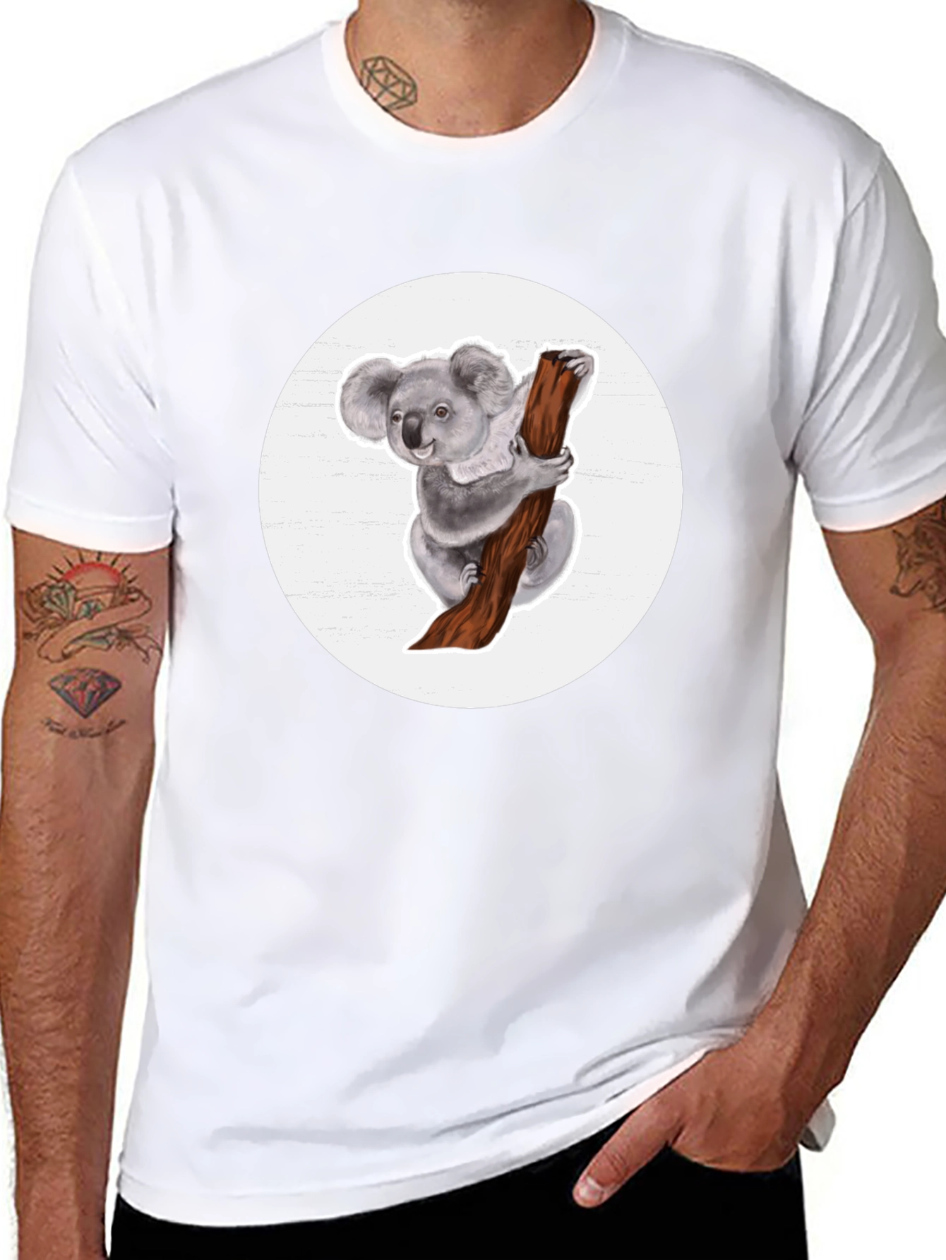 Koala Bear Graphic T-Shirt - Black Cotton Blend