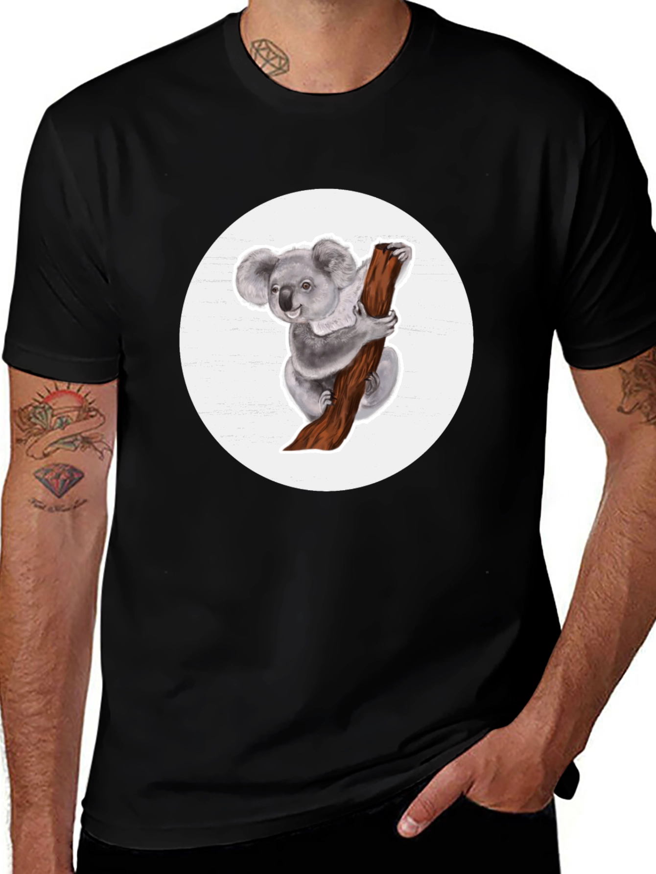 Koala Bear Graphic T-Shirt - Black Cotton Blend