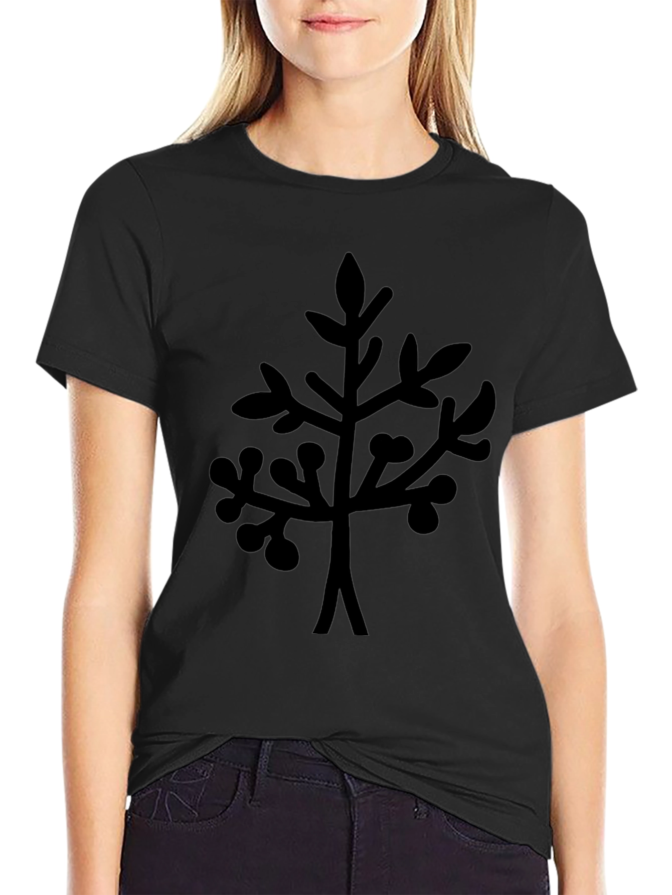 Black T-Shirt with Abstract Branch Design