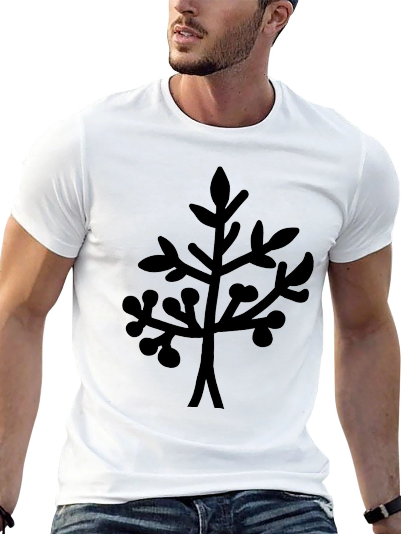 Black T-Shirt with Abstract Branch Design