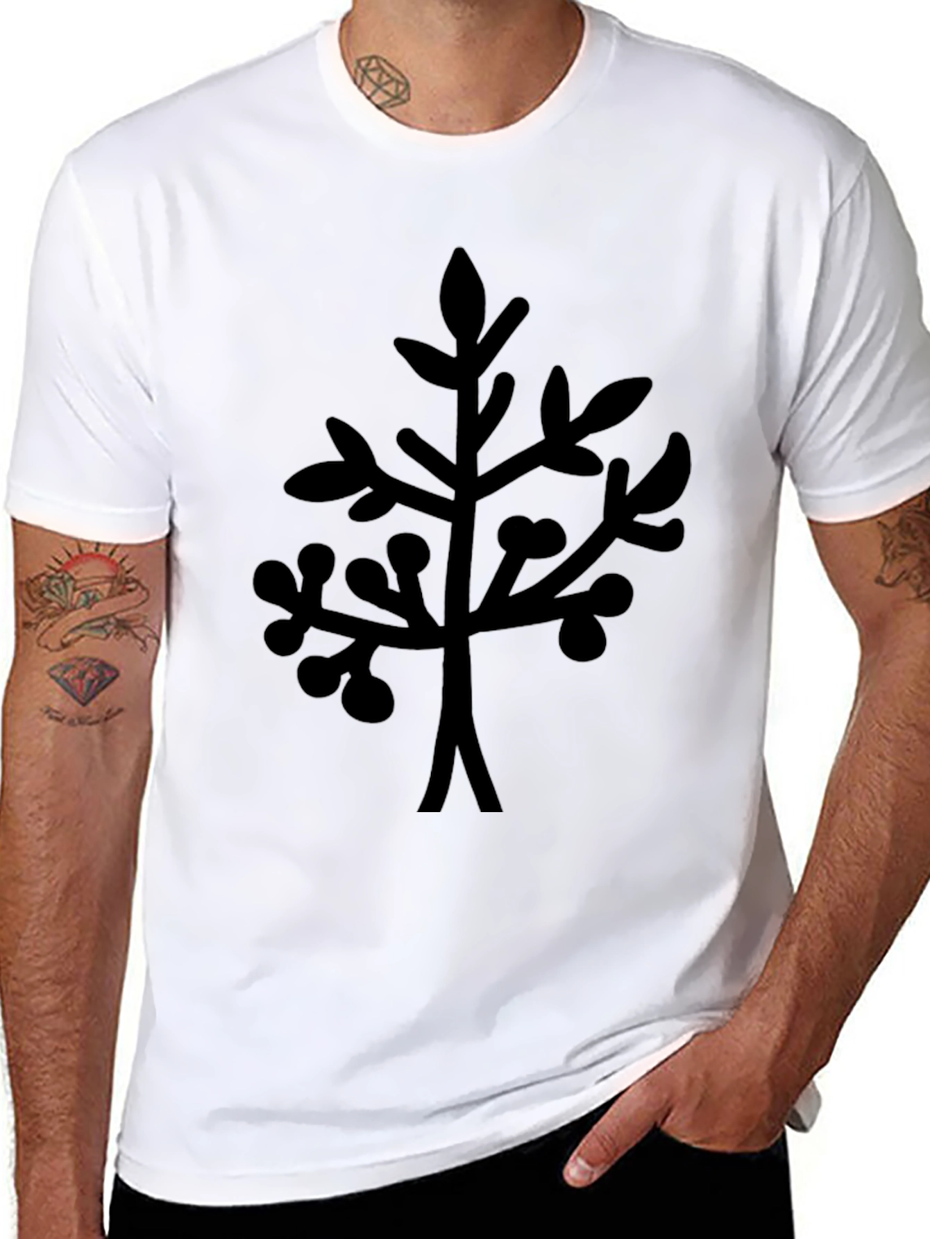 Black T-Shirt with Abstract Branch Design