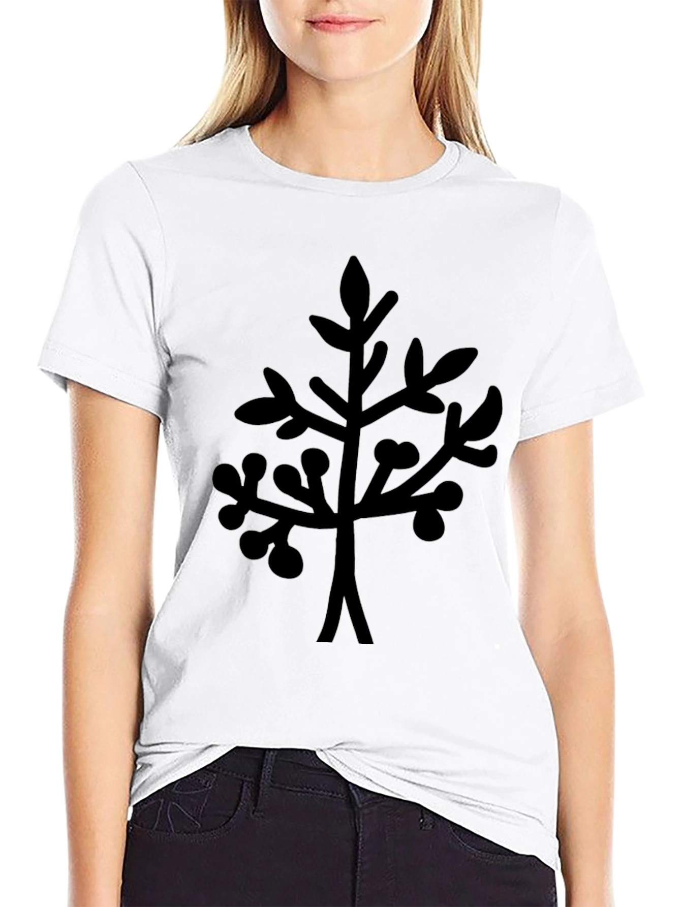 Black T-Shirt with Abstract Branch Design