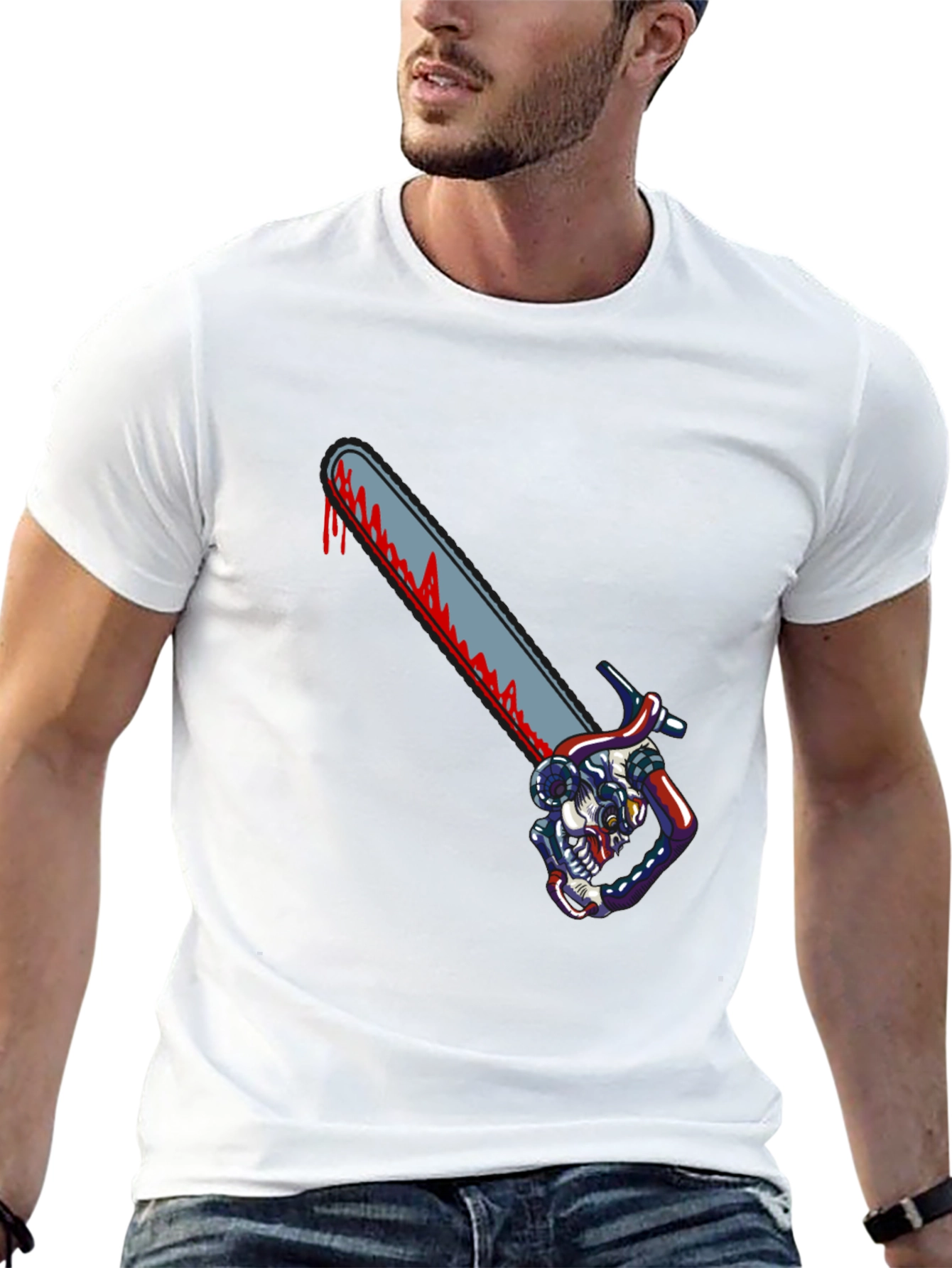 Chainsaw Skull Graphic T-Shirt - Horror Tee