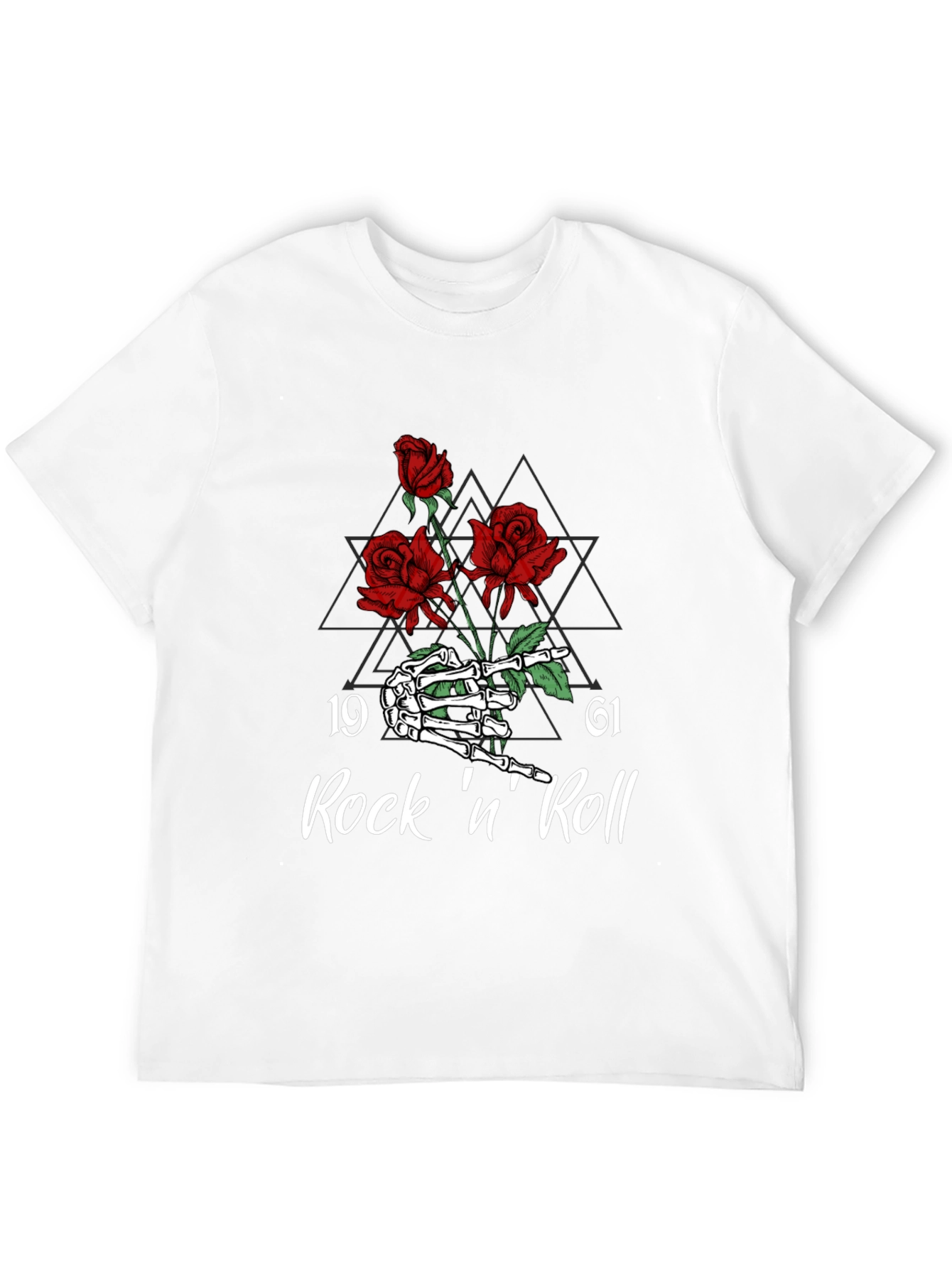 Rock n Roll Skeleton Hand & Roses Graphic Tee