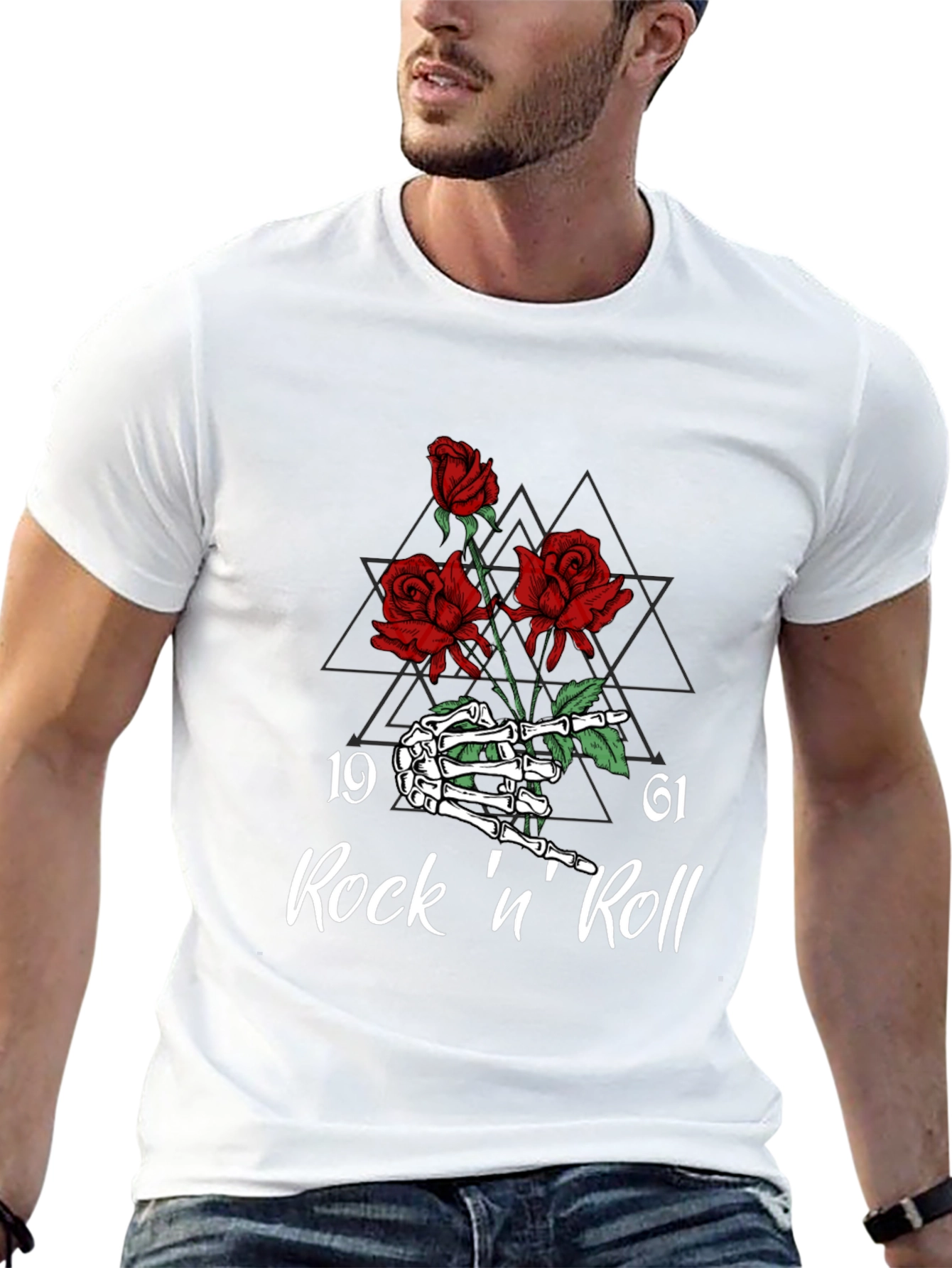 Rock n Roll Skeleton Hand & Roses Graphic Tee
