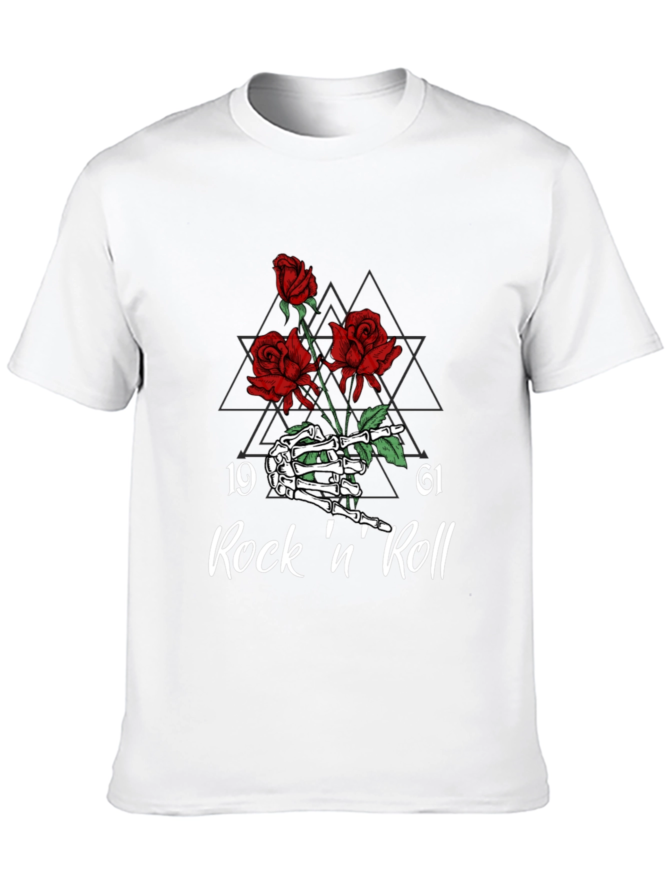 Rock n Roll Skeleton Hand & Roses Graphic Tee